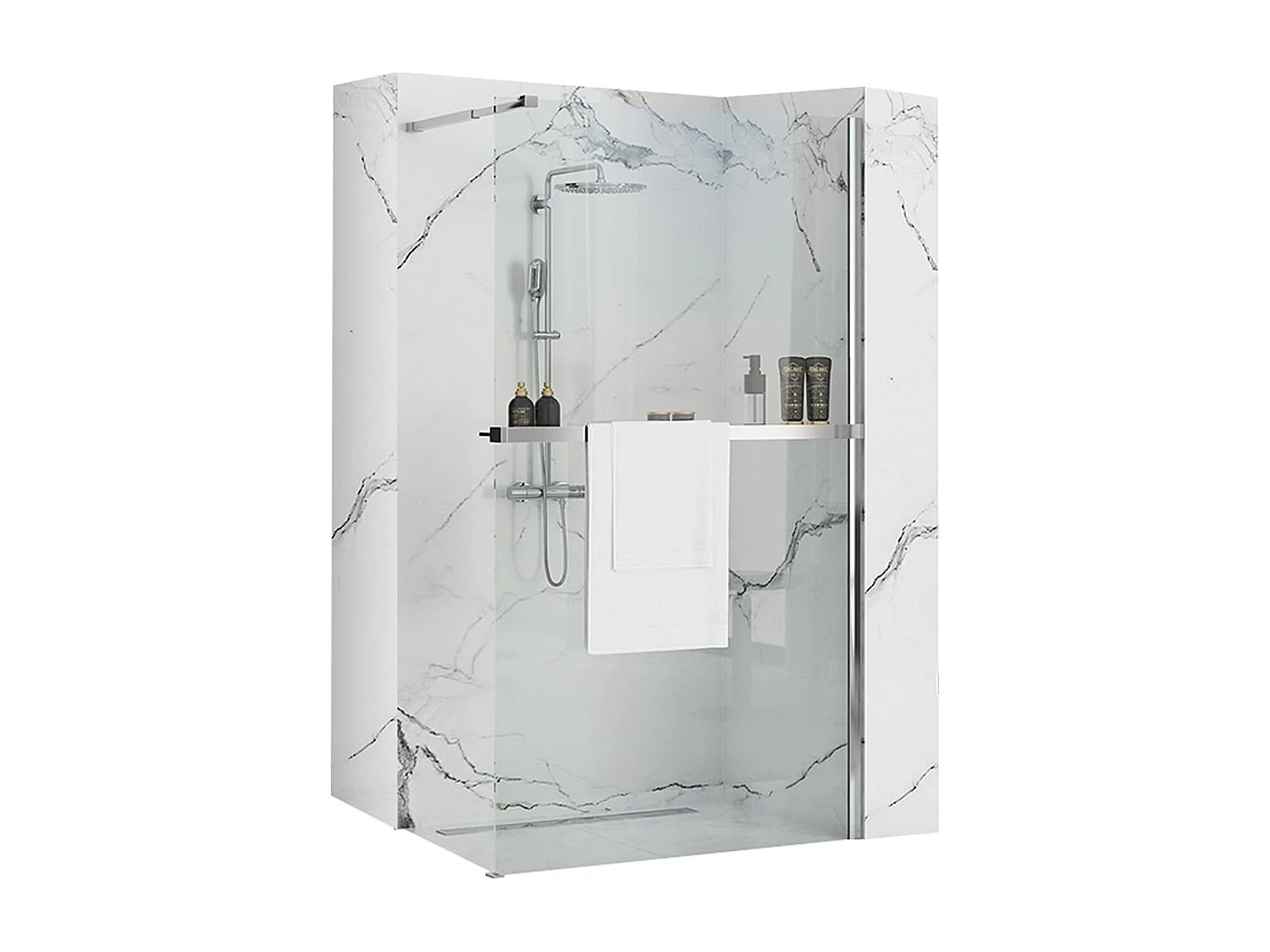 Paroi De Douche Rea Aero N 100 Chrome + Étagère Et Support Evo