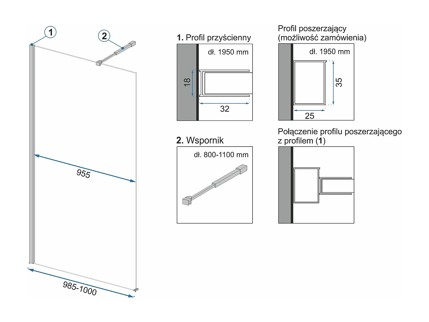 Paroi De Douche Rea Aero N 100 Chrome + Étagère Et Support Evo
