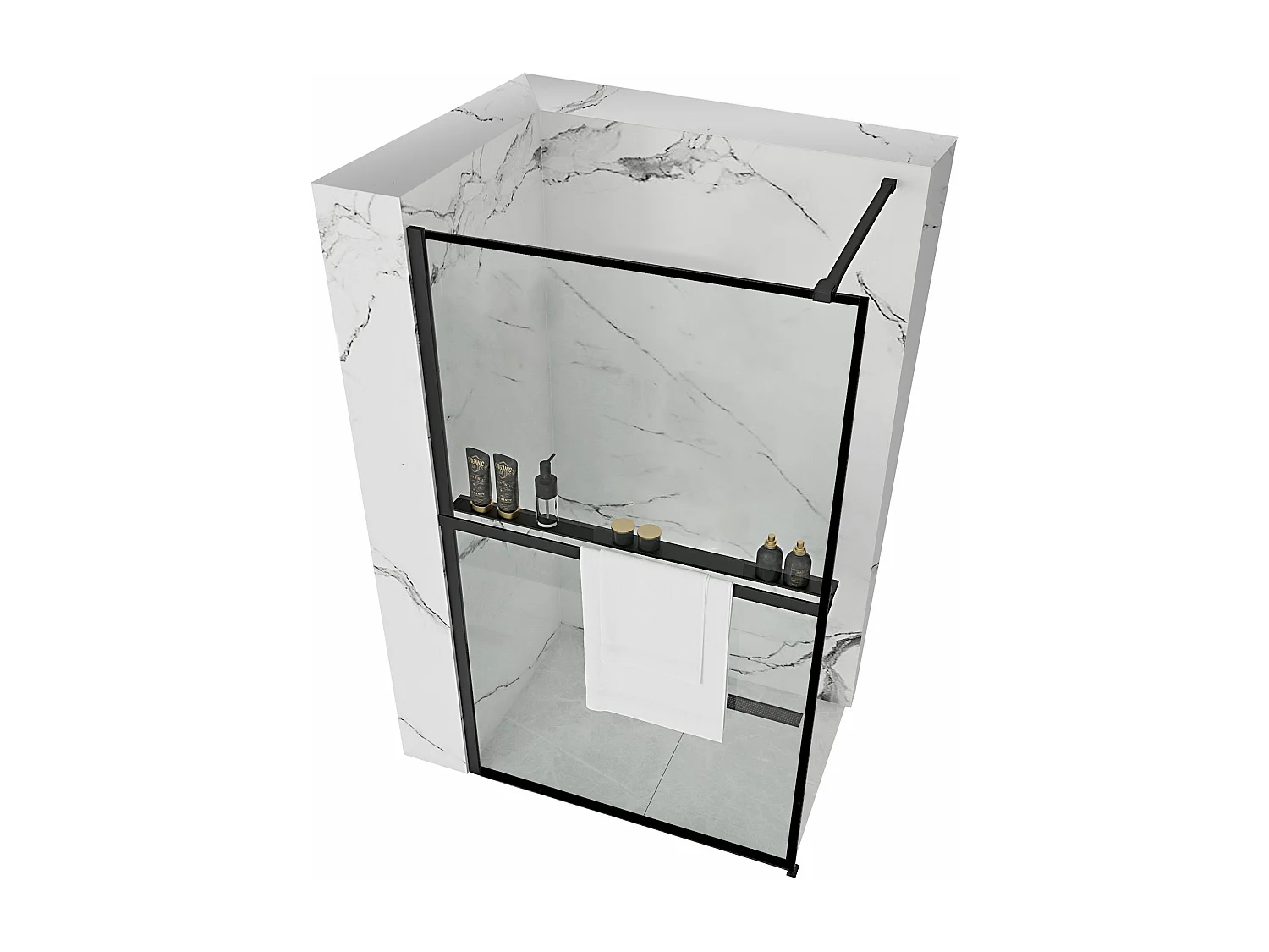 Duschwand Rea Bler 90 Black + Handtuchhalter Evo