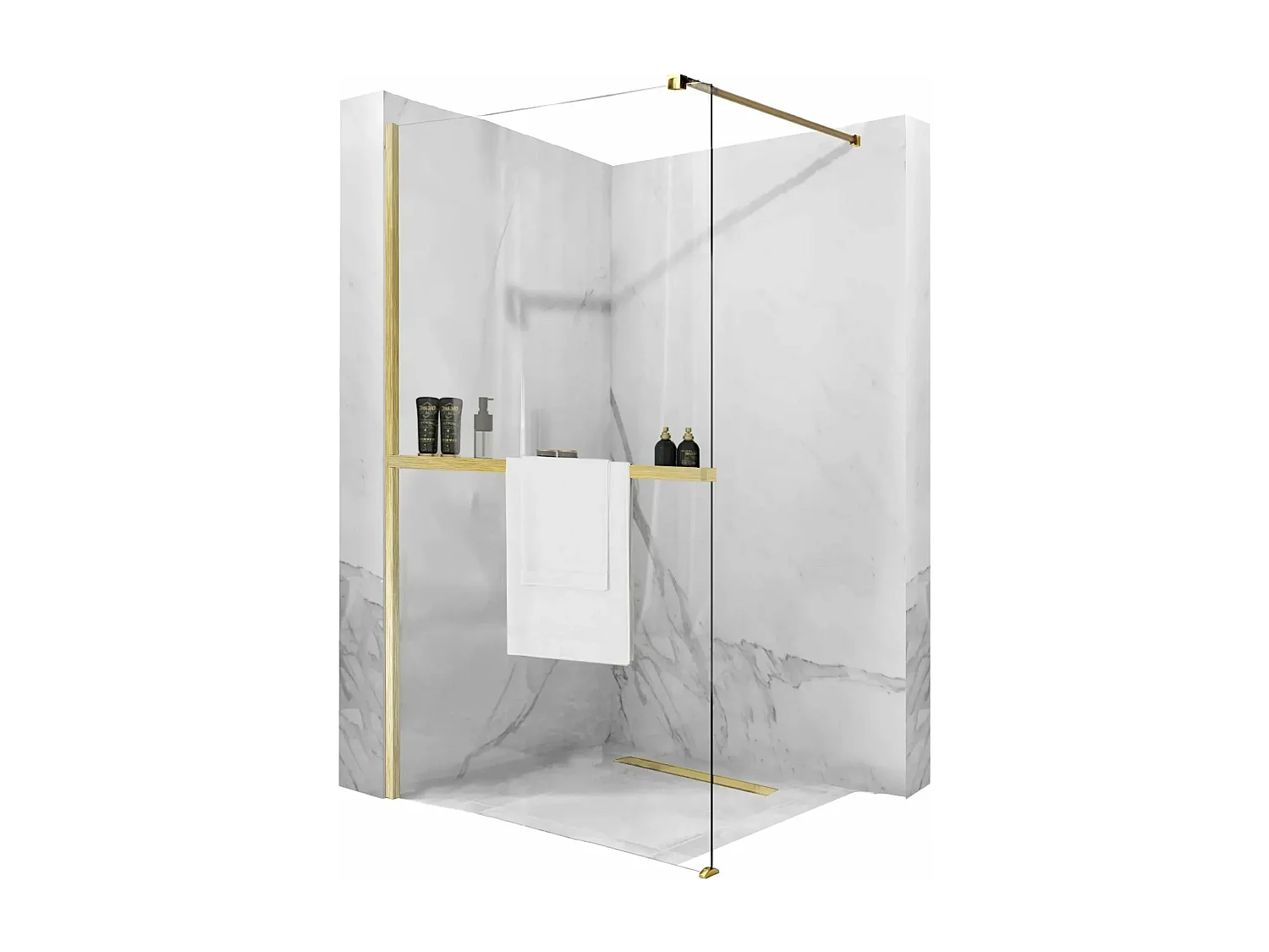 Paroi De Douche Rea Aero N 120 Brush Gold + Étagère Et Support Evo