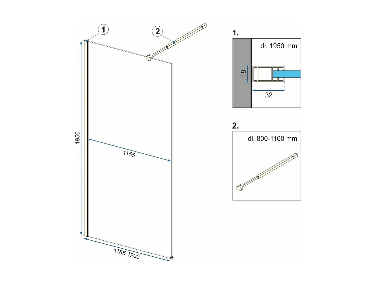 Douchescherm Rea Aero Walk In 120 Gold