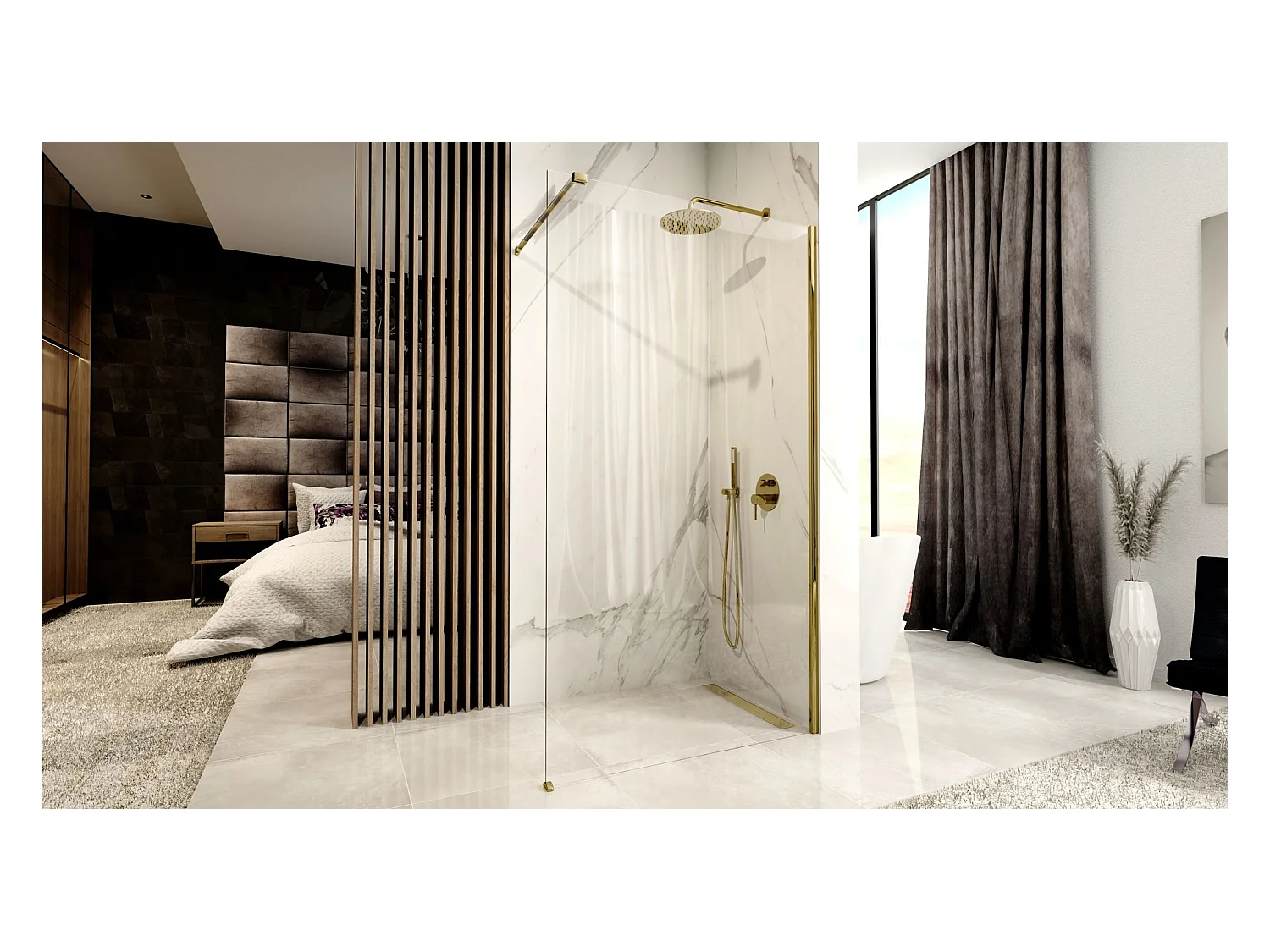 Parete Doccia Rea Aero Walk In 120 Gold