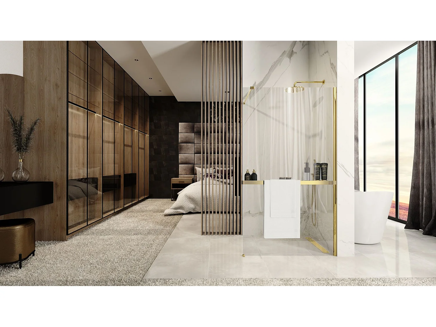 Paroi De Douche Rea Aero N Walk In 80 Gold + Étagère Et Support Evo