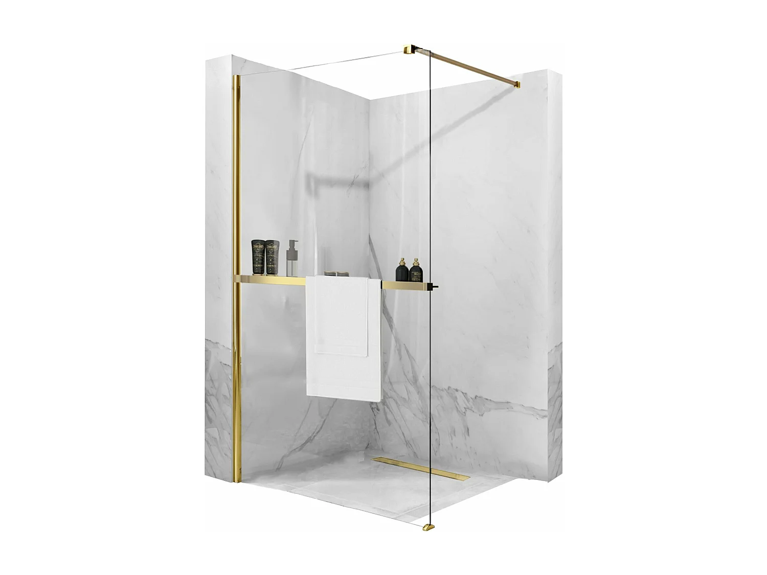 Paroi De Douche Rea Aero N Walk In 80 Gold + Étagère Et Support Evo