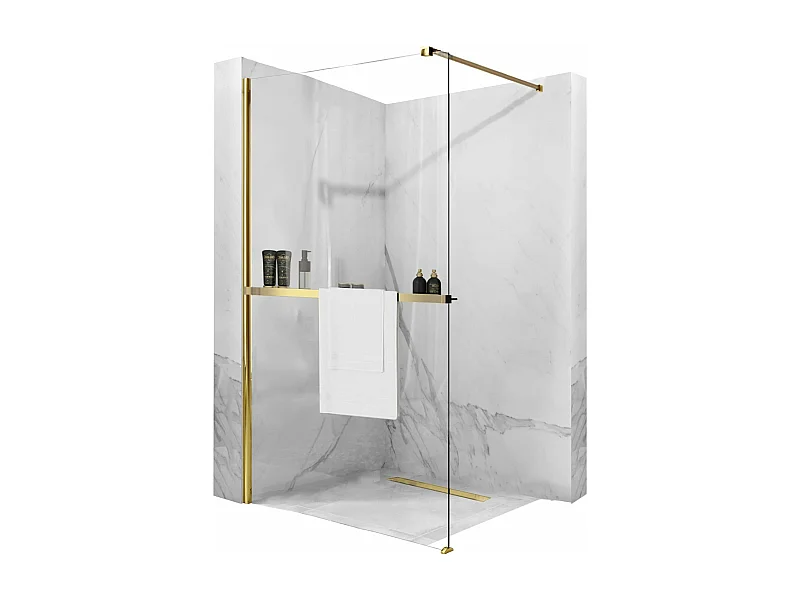 Paroi De Douche Rea Aero N Walk In 80 Gold + Étagère Et Support Evo