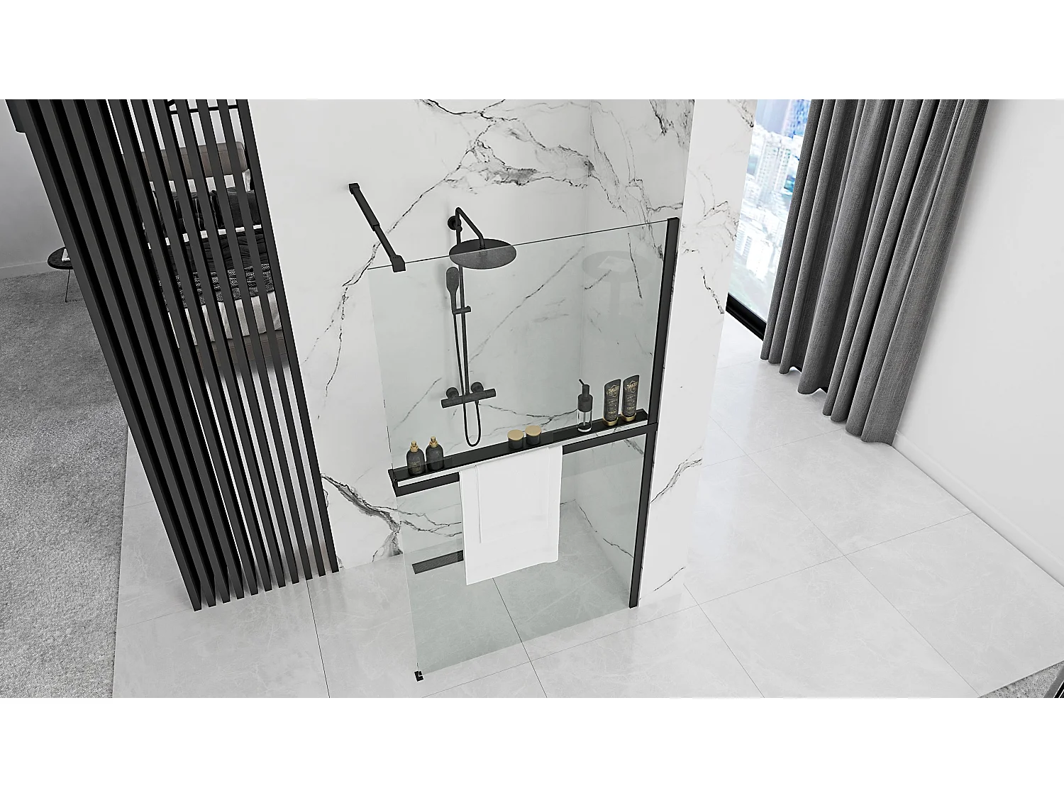 Douchescherm Rea Aero 80 Black + Evo Hanger