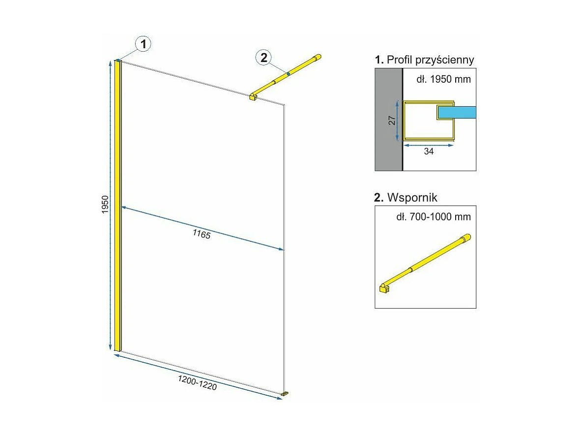 Paroi De Douche Rea Aero Ombre 120 Brush Gold