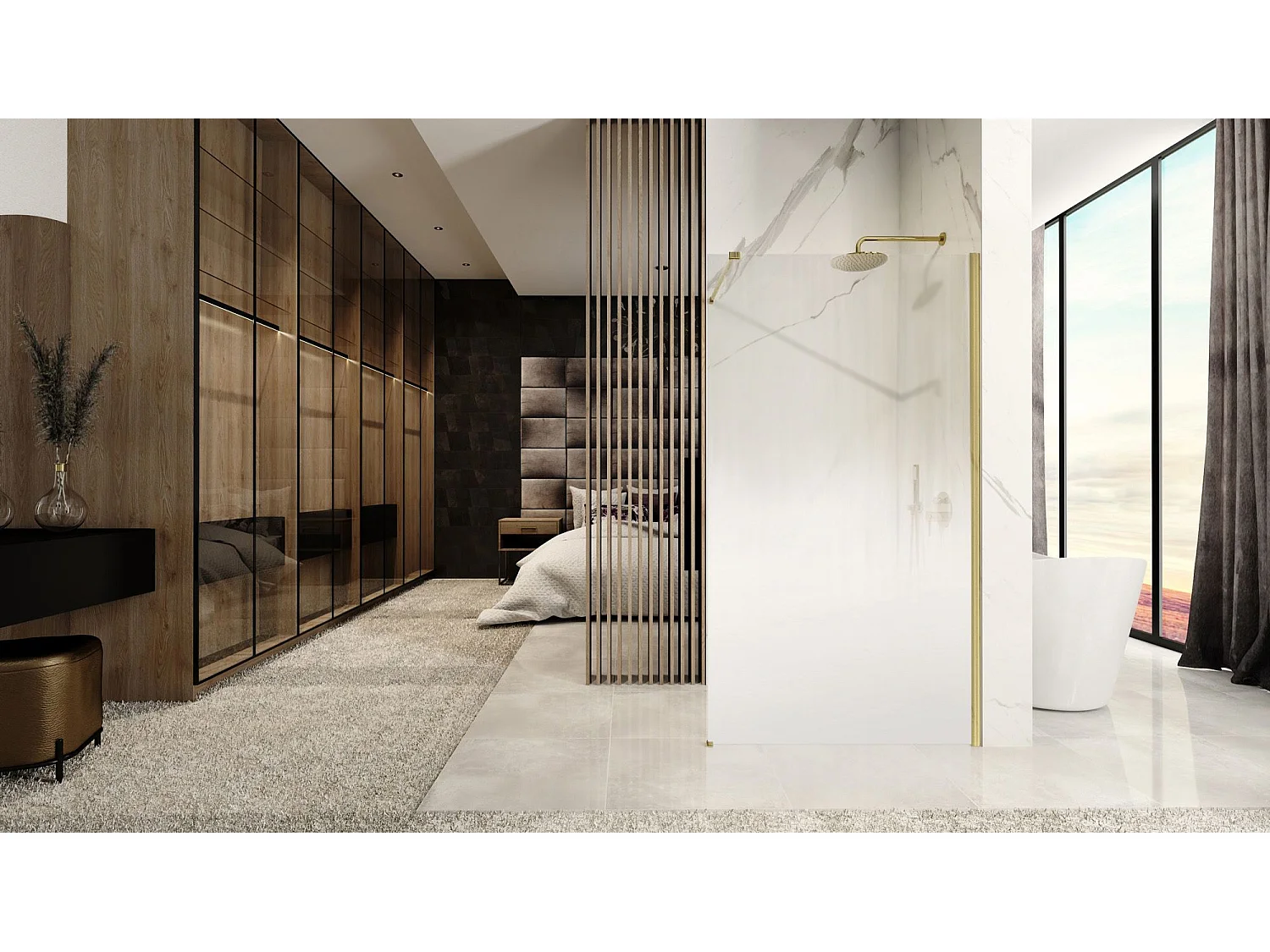 Paroi De Douche Rea Aero Ombre 110 Brush Gold