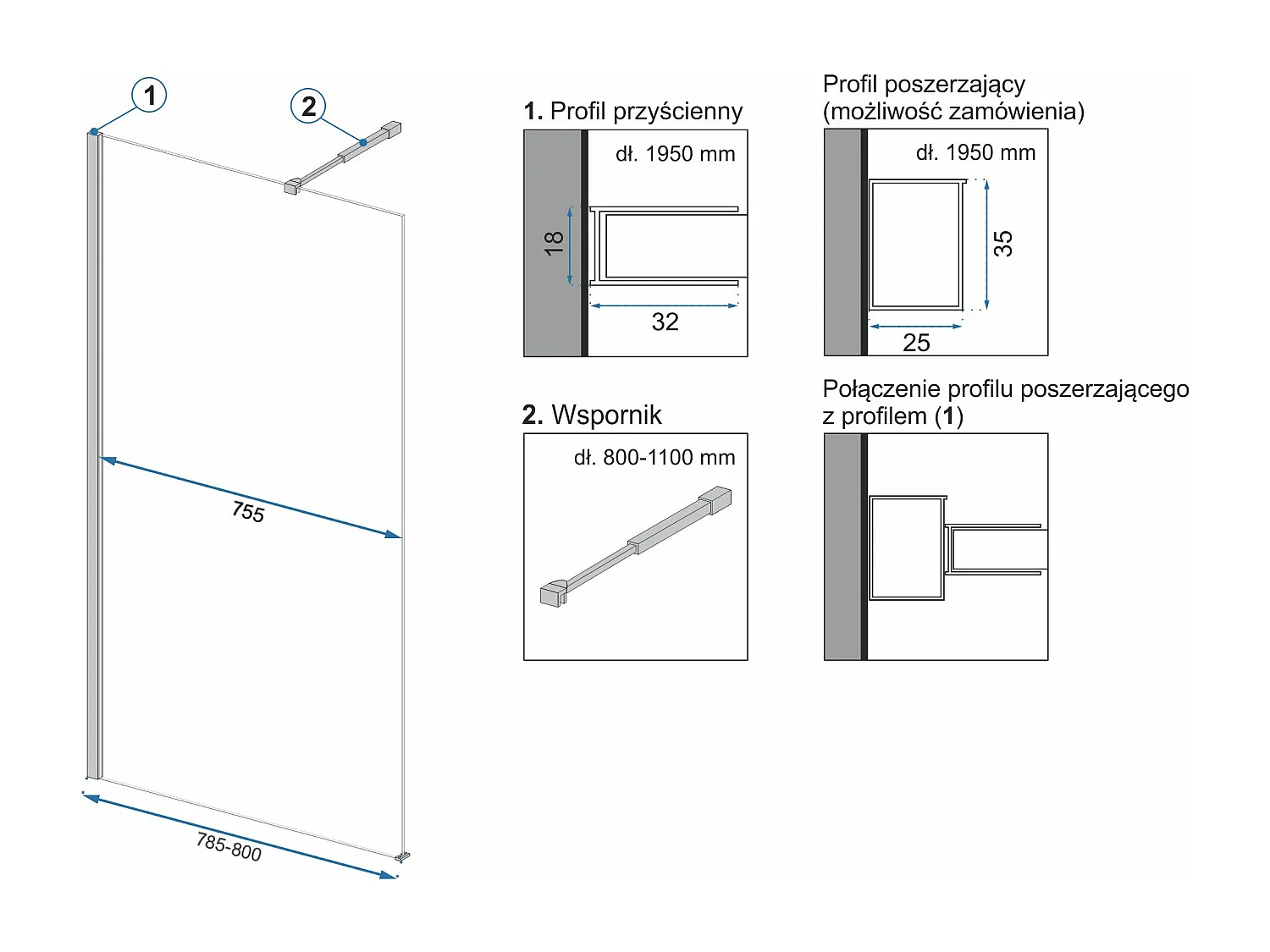 Duschwand Rea Aero 70 Chrome