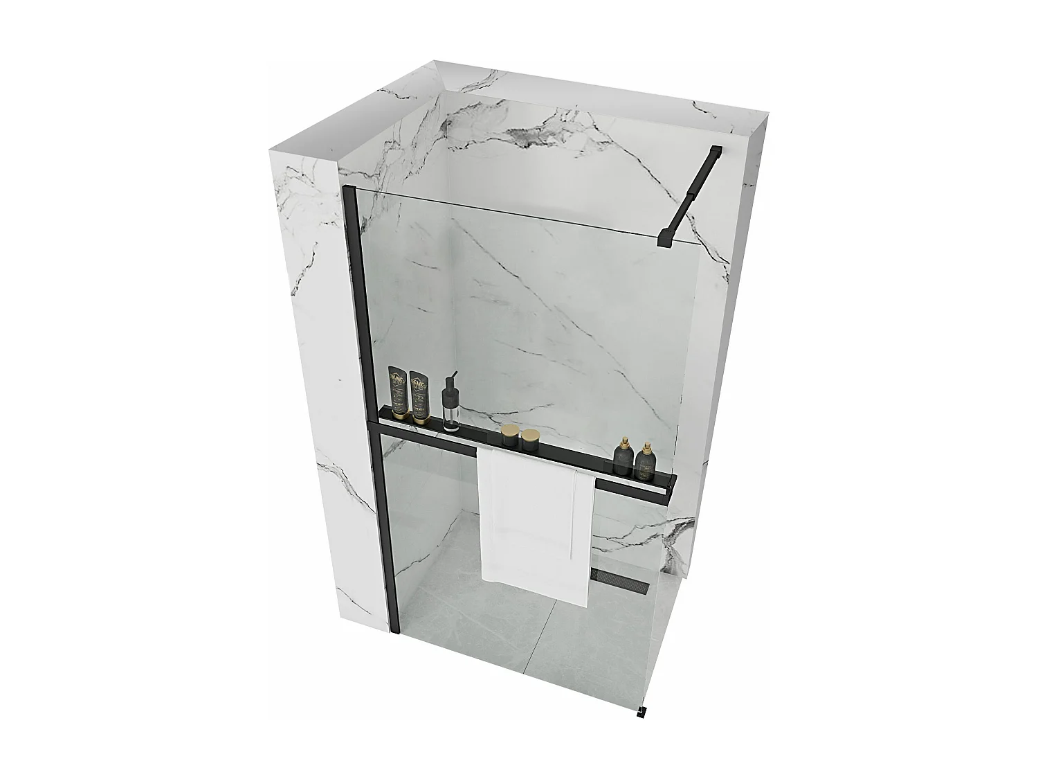 Parede De Chuveiro Rea Aero 120 Black + Prateleira E Cabide Evo