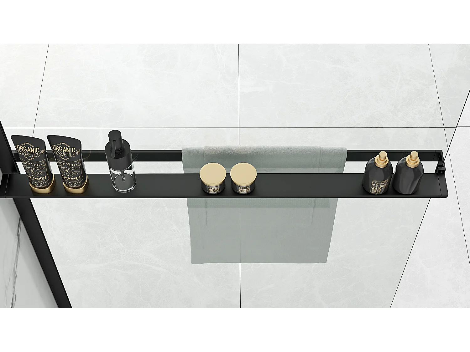 Paroi De Douche Rea Bler 100 Black + Étagère Et Support Evo