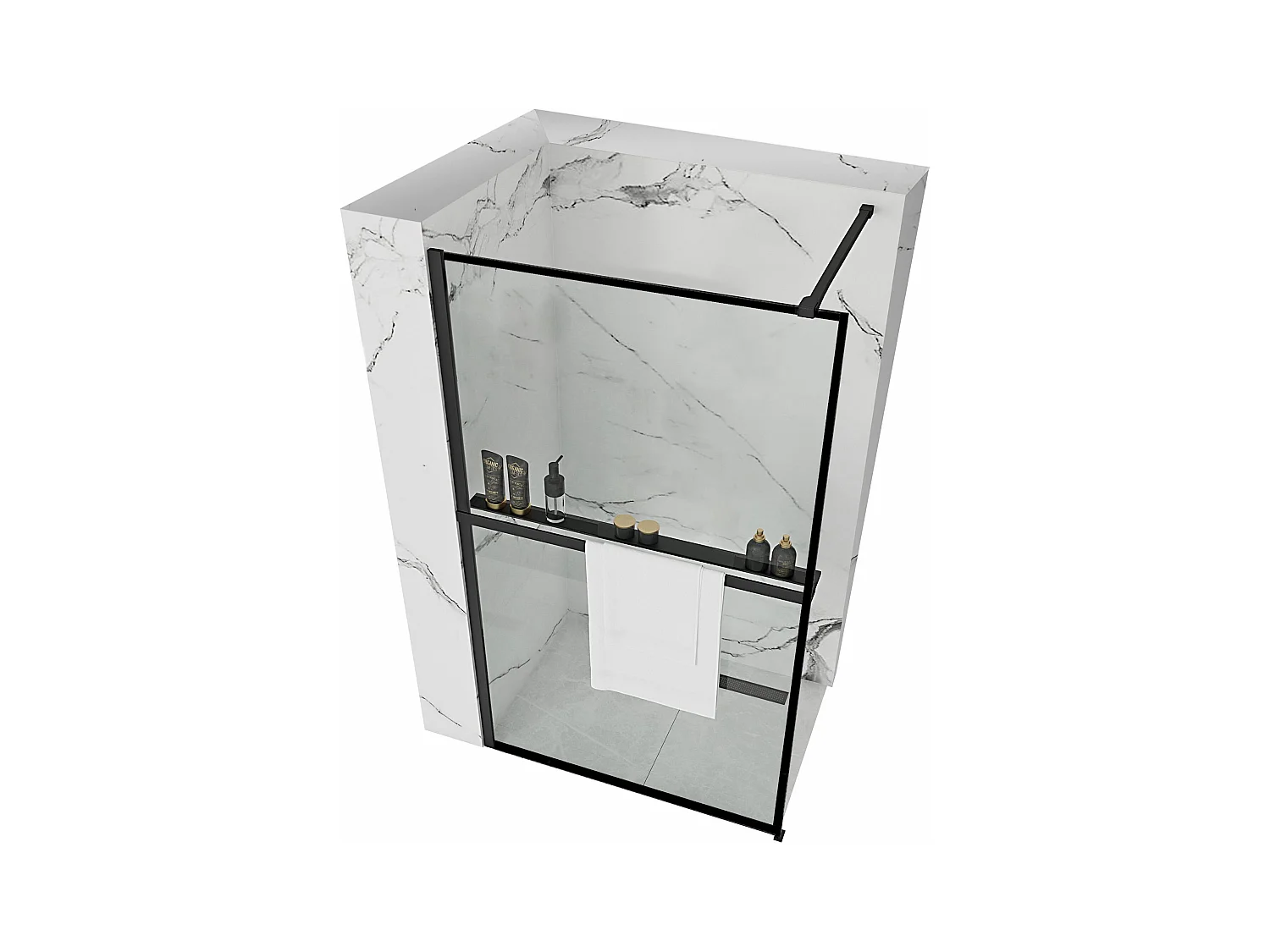 Paroi De Douche Rea Bler 100 Black + Étagère Et Support Evo