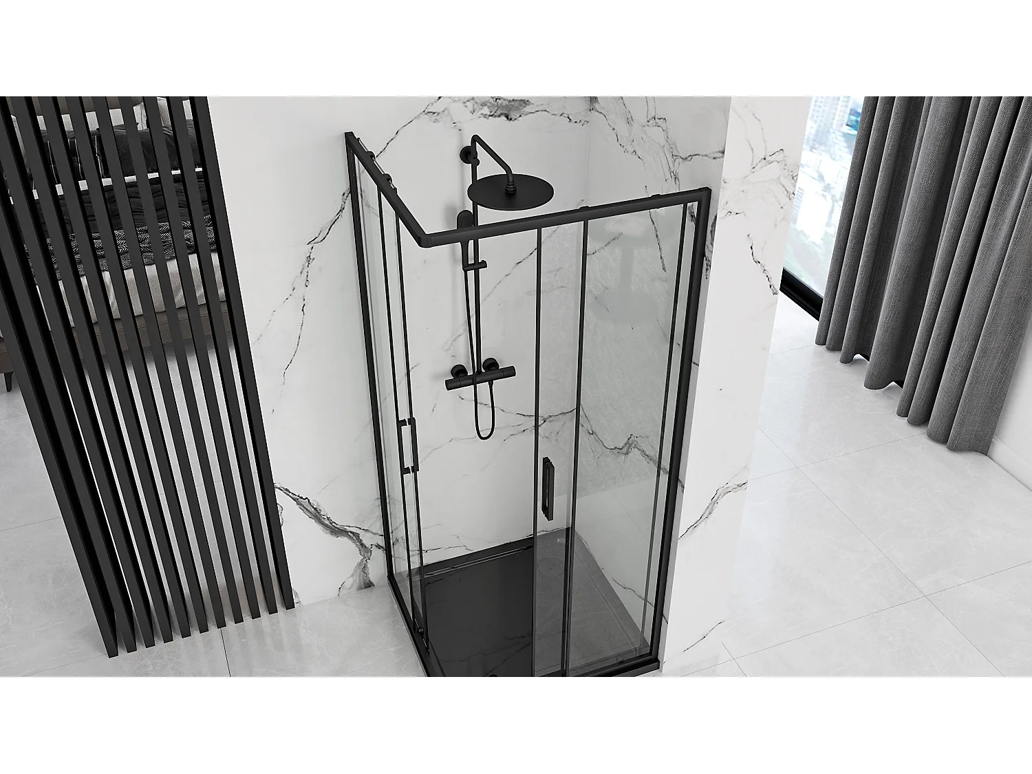 Cabine De Douche Rea Punto 80X80 Black + Receveur De Douche Savoy Black