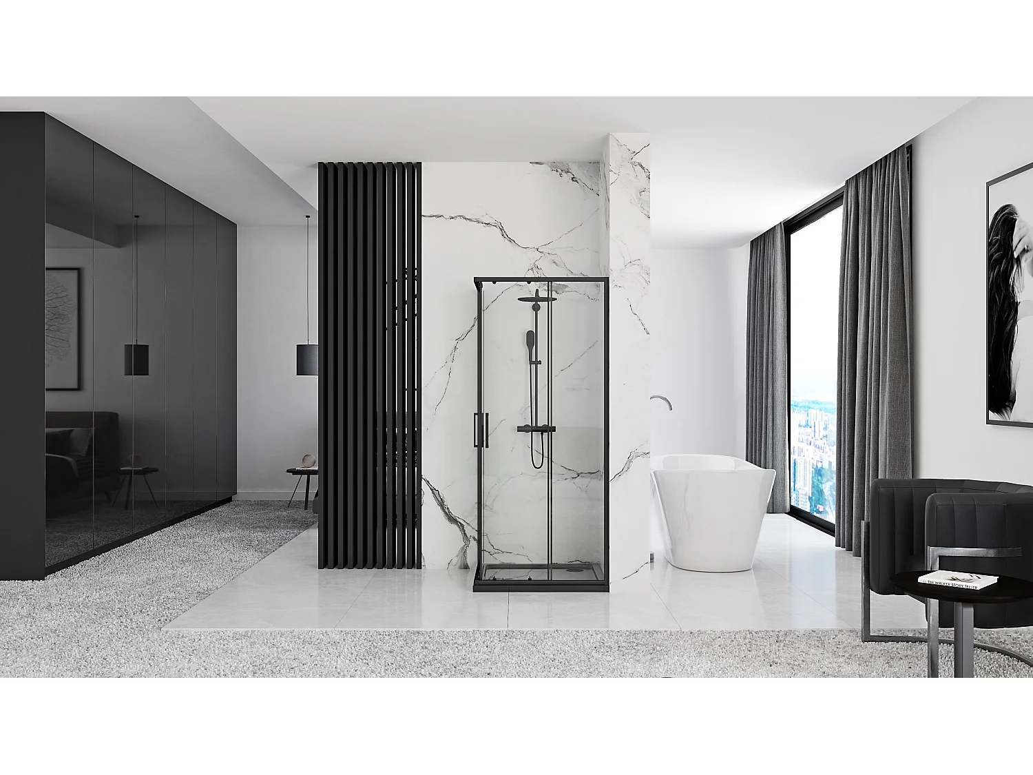 Cabine De Douche Rea Punto 80X80 Black + Receveur De Douche Savoy Black