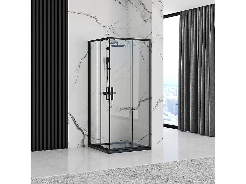 Cabine De Douche Rea Punto 80X80 Black + Receveur De Douche Savoy Black
