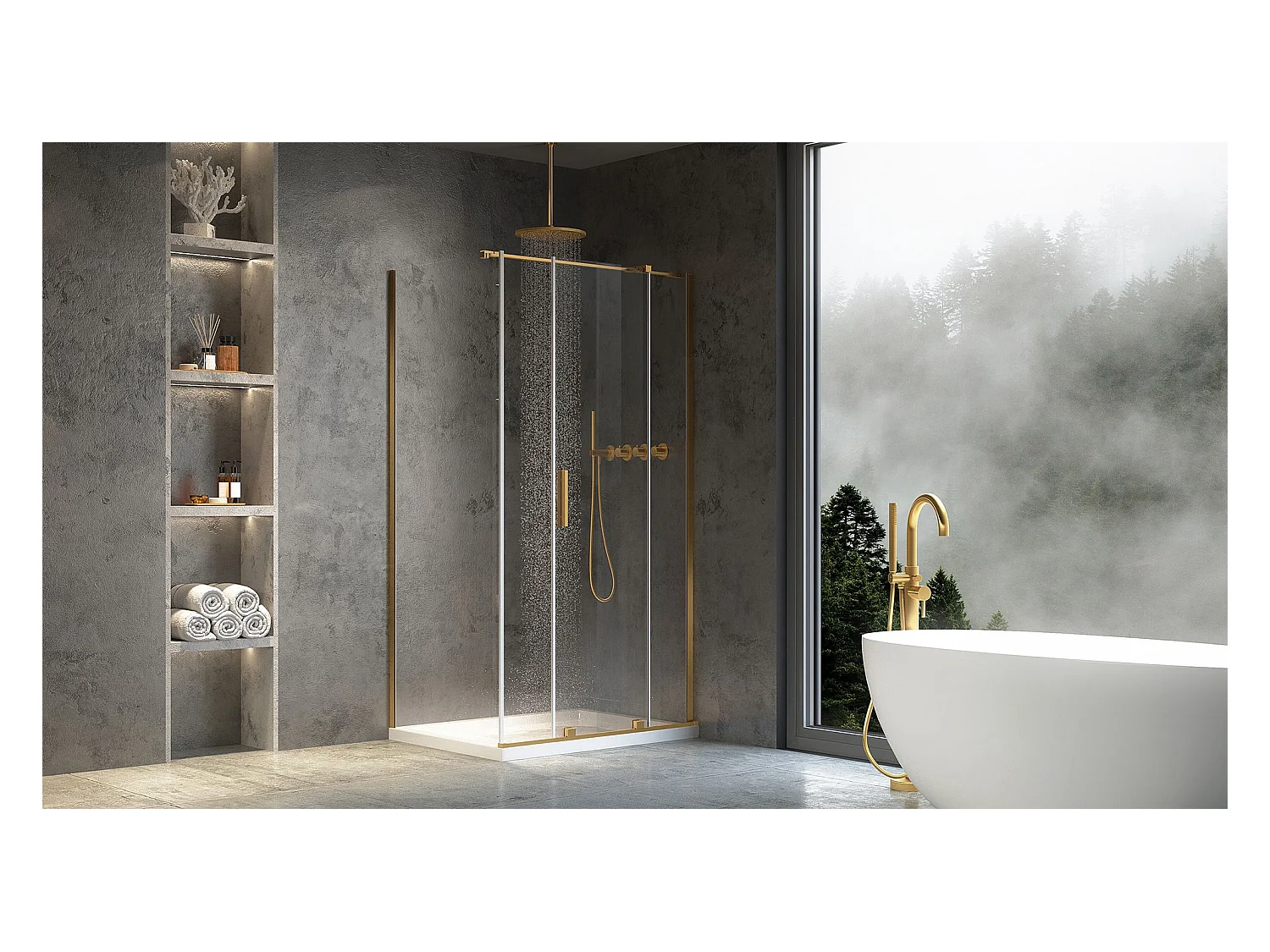 Cabine De Douche Rea Montana 140X100 Brush Gold