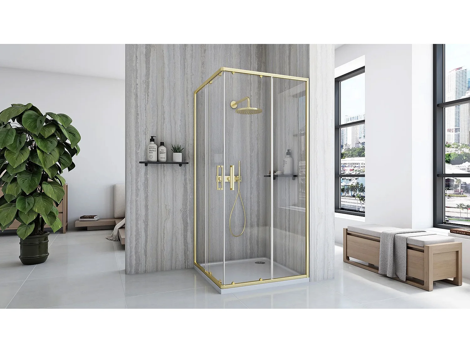 Cabina De Ducha Rea City 80X80 Brush Gold