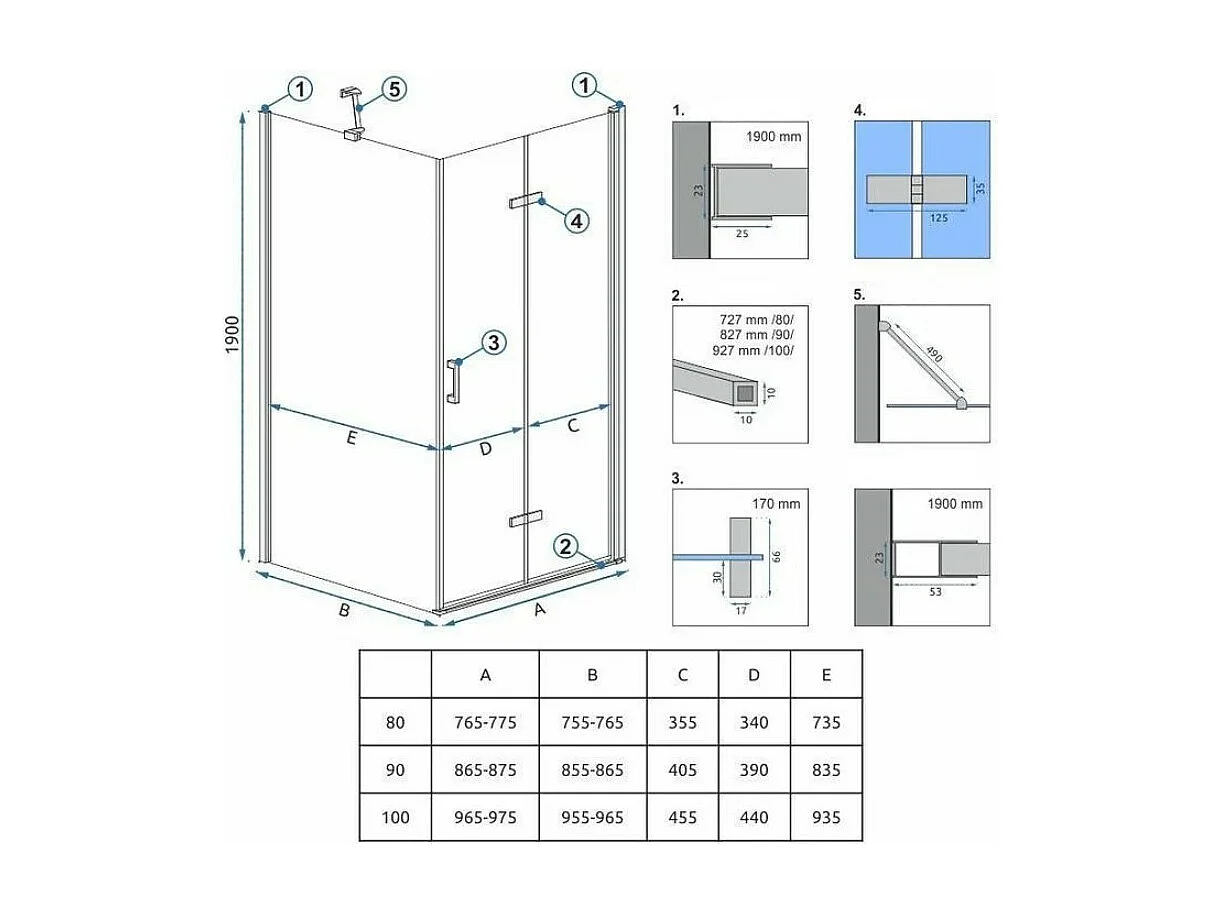 Cabine De Douche Rea Molier 100X80 Chrome