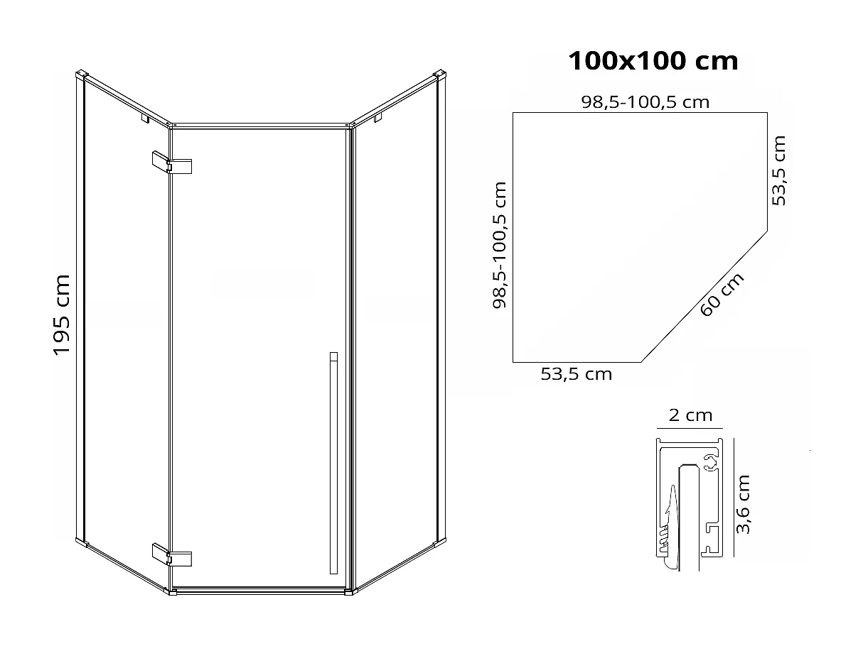 Cabine De Douche Rea Diamond 100X100 Black