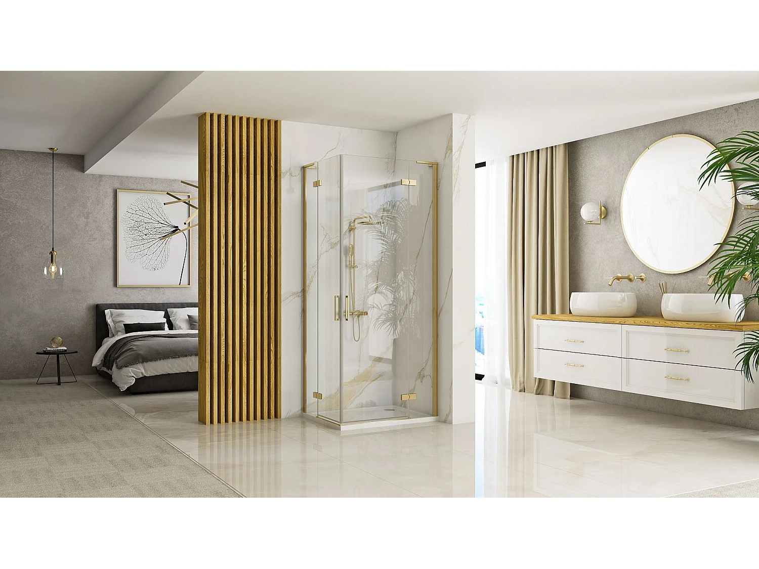 Gabinete De Chuveiro Rea Hugo Double 90X100 Brush Gold