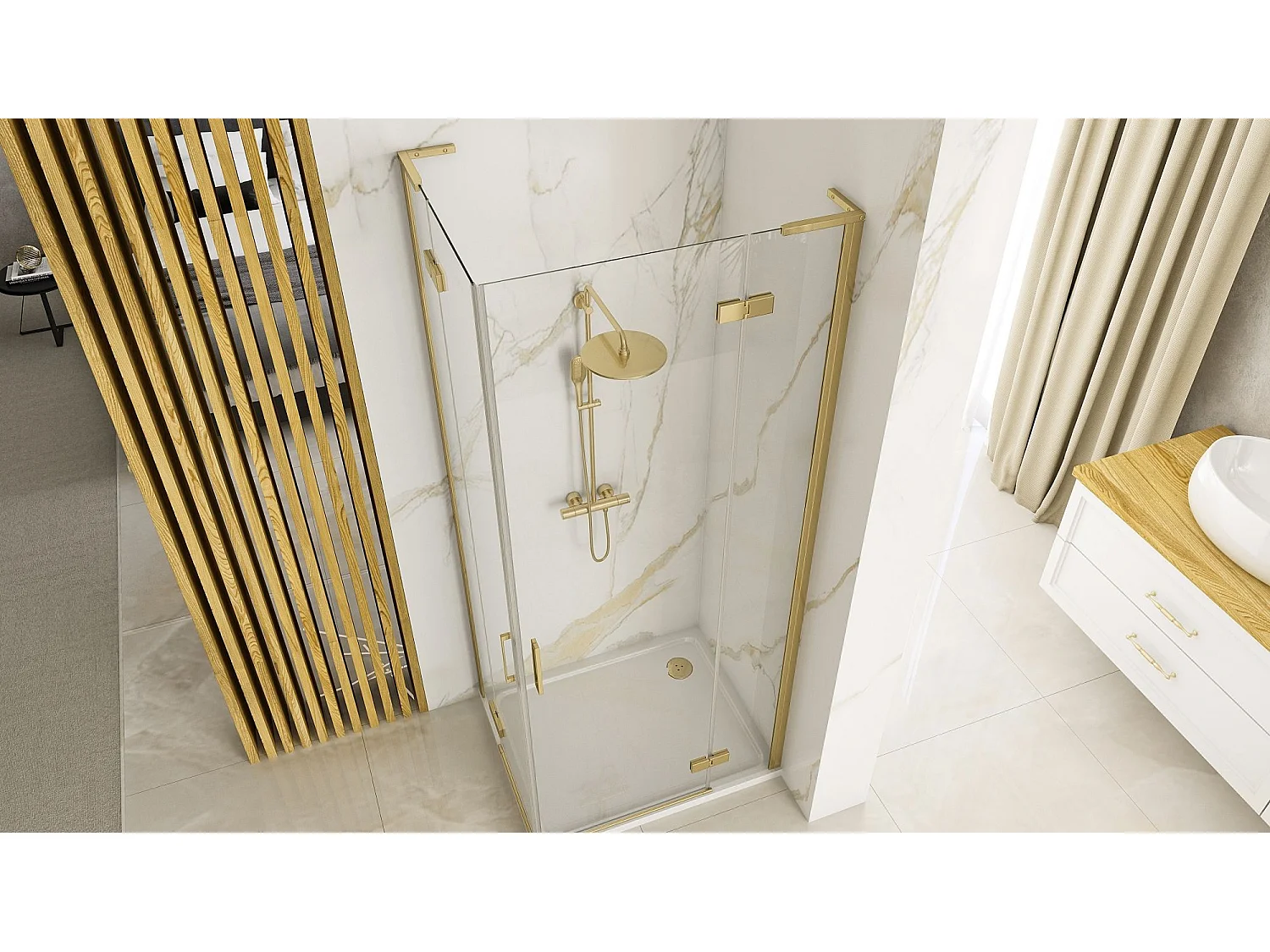 Gabinete De Chuveiro Rea Hugo Double 90X100 Brush Gold