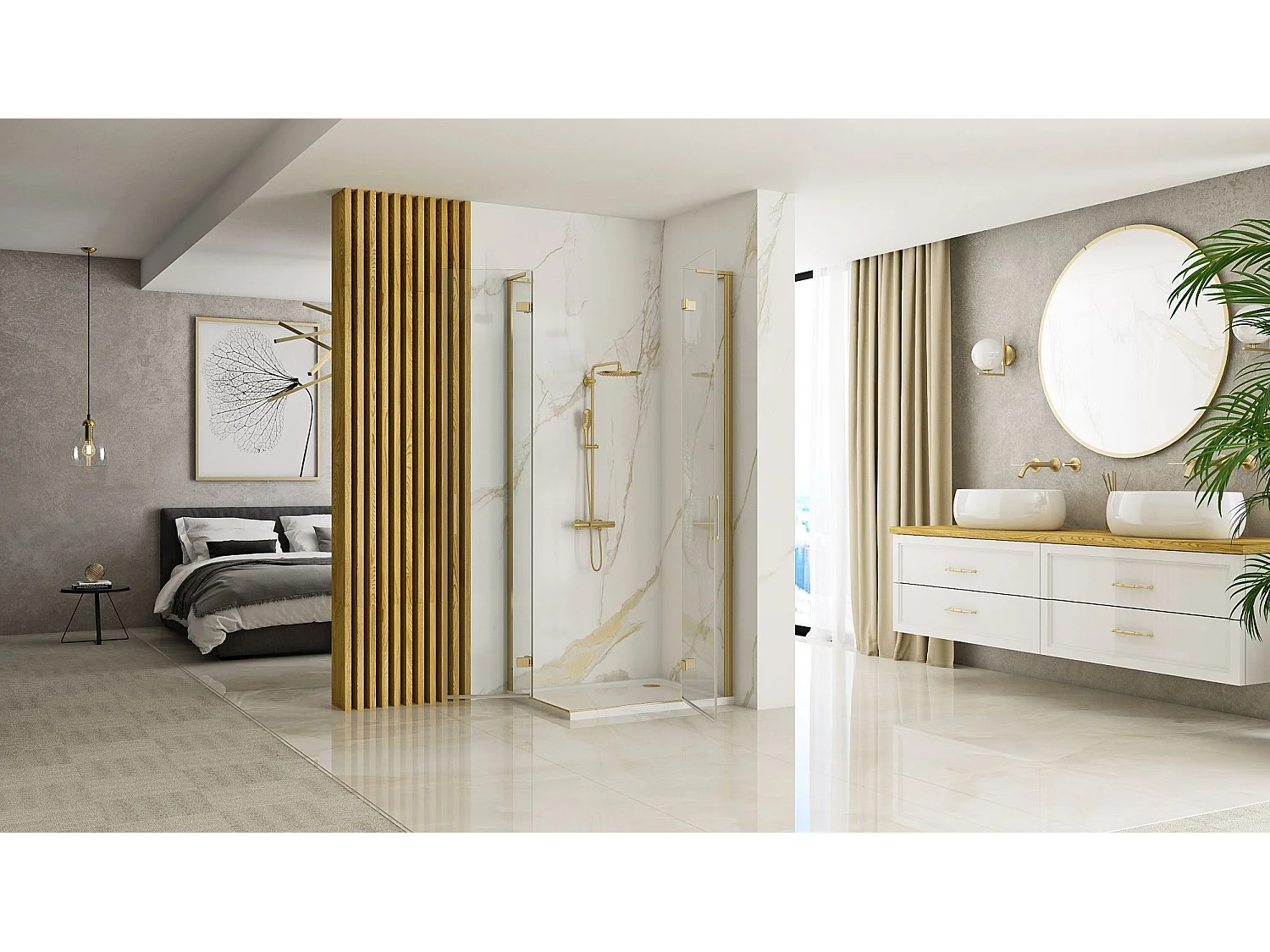 Gabinete De Chuveiro Rea Hugo Double 90X100 Brush Gold