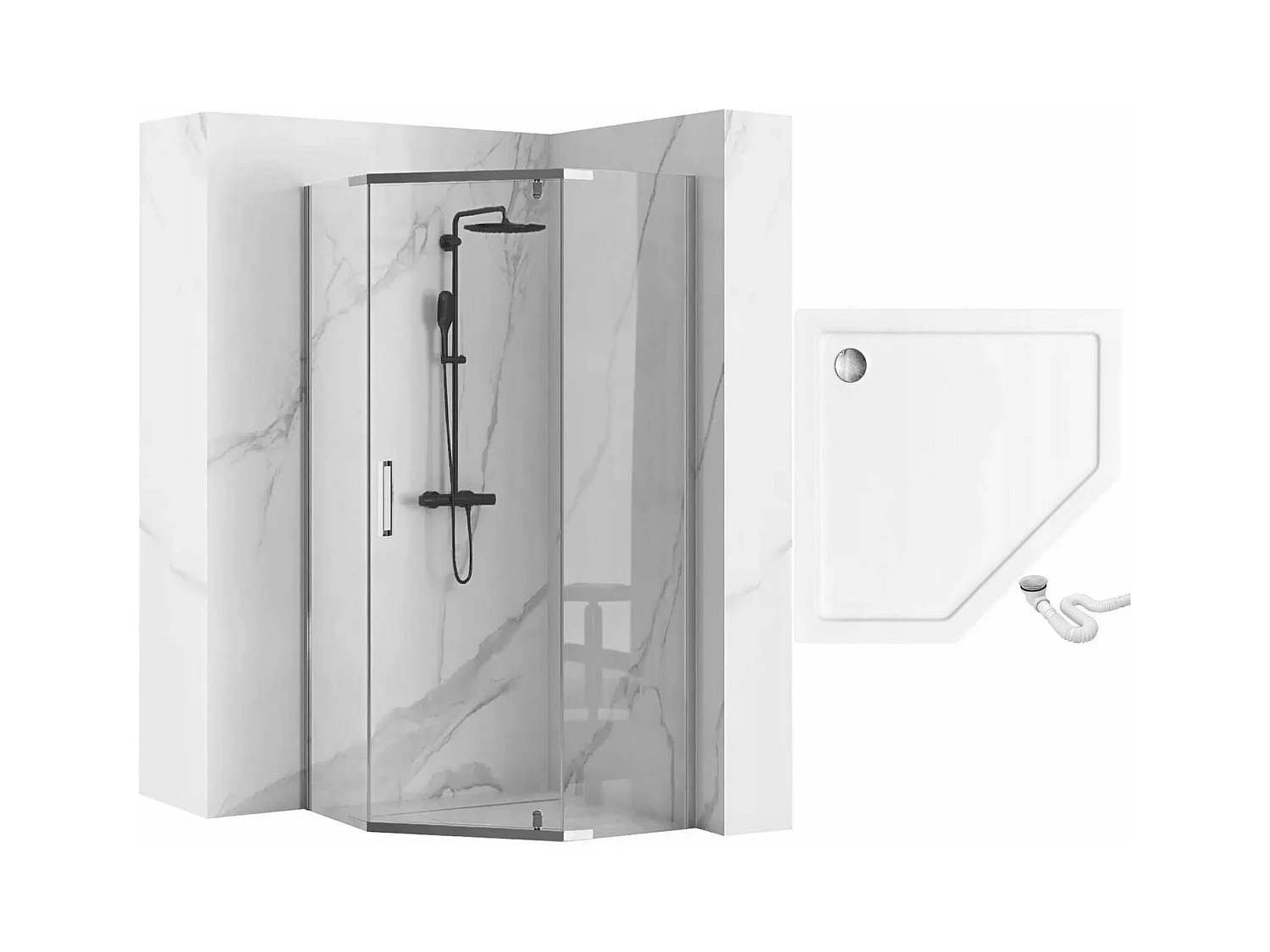Cabine De Douche Rea Axin 90X90 Chrome + Receveur De Douche Savoy White