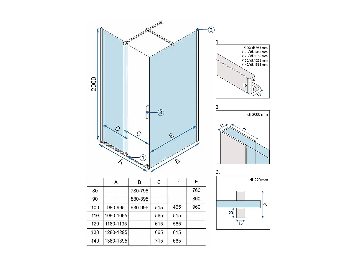 Cabine De Douche Rea Montana 110X90 Brush Gold