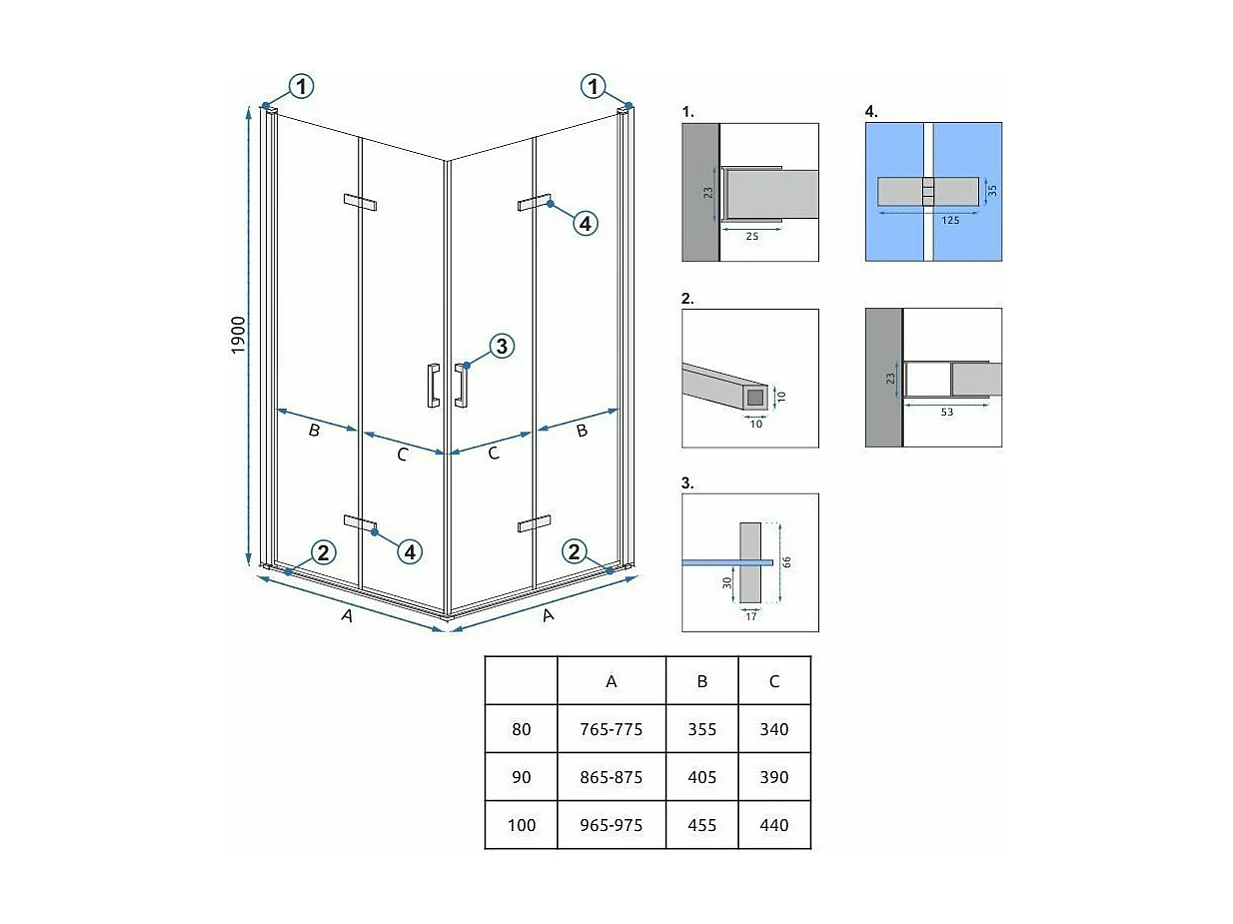 Cabine De Douche Rea Molier Double 80X100 Chrome