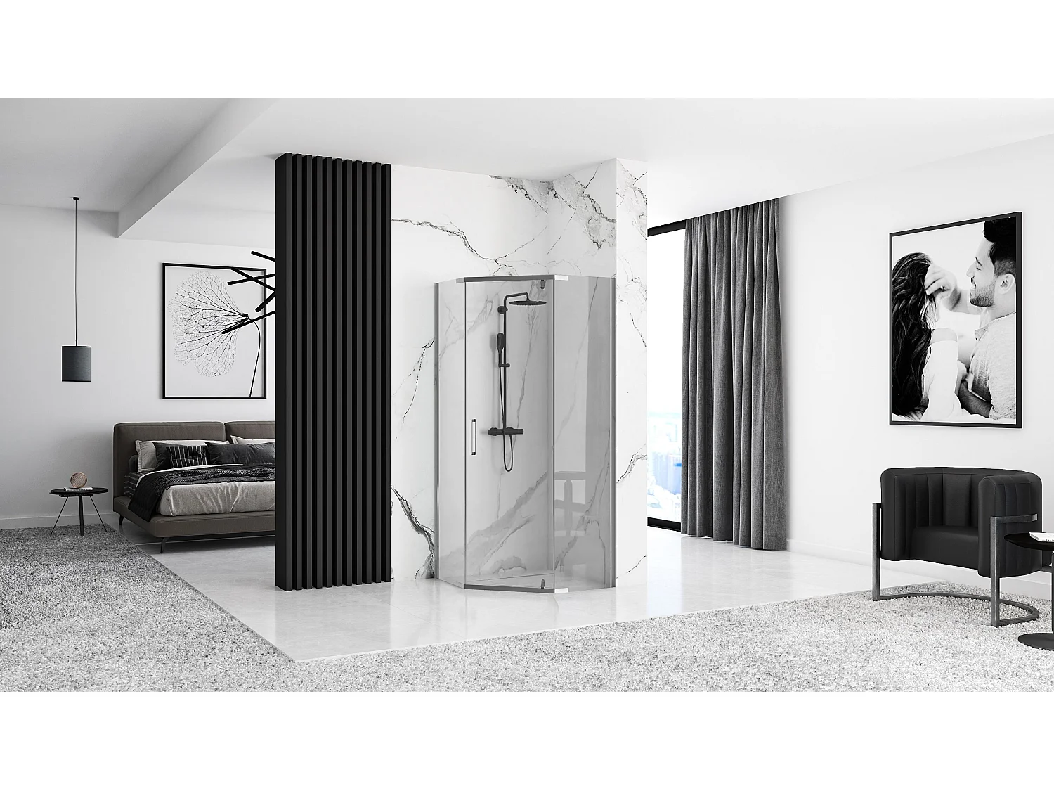 Cabine De Douche Rea Axin 90X90 Chrome + Receveur De Douche Savoy Black