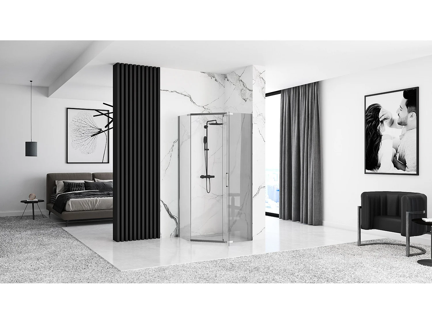 Cabine De Douche Rea Axin 90X90 Chrome + Receveur De Douche Savoy Black