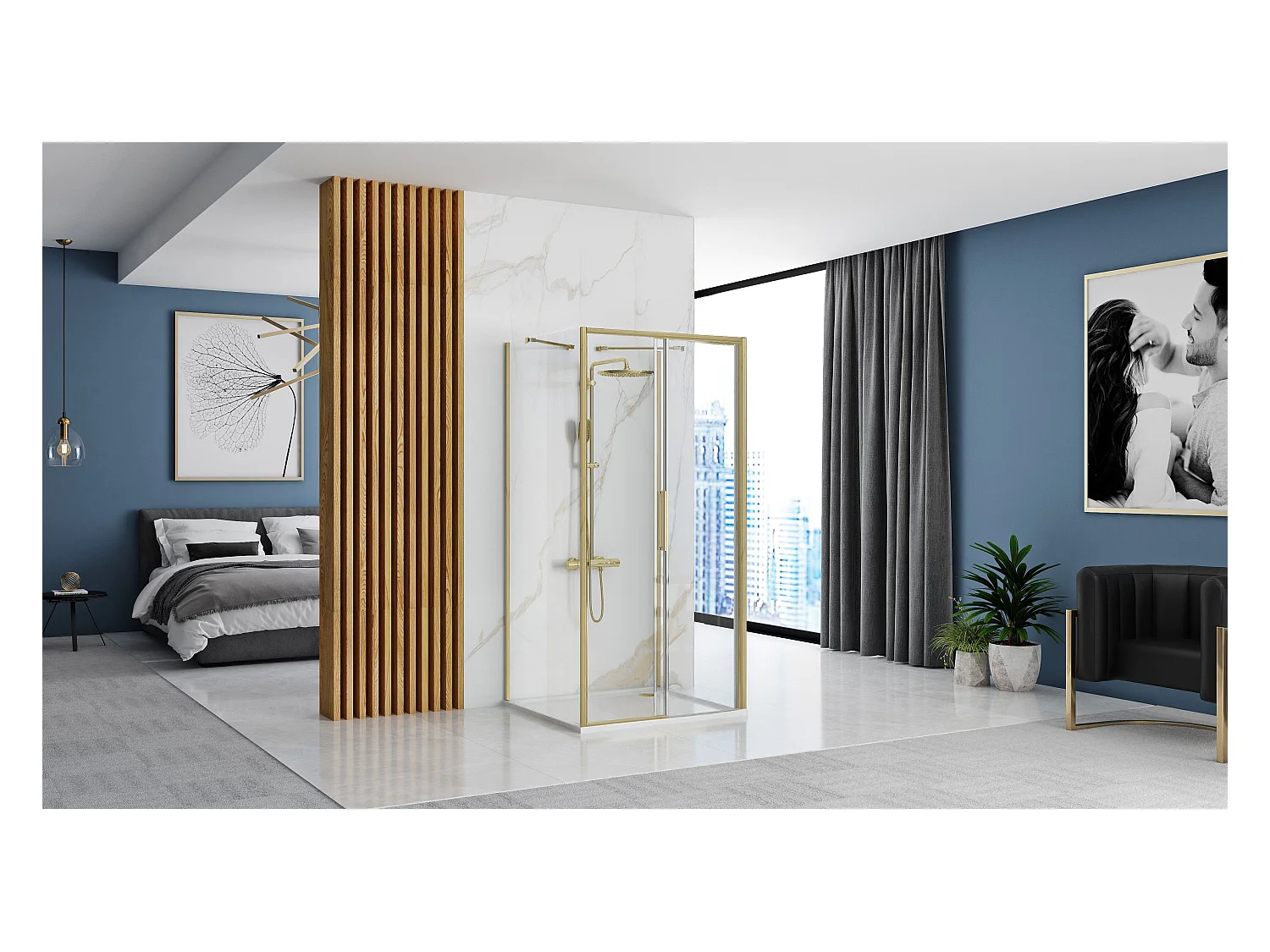Duschkabine Rea Rapid Slide 110X90 Brush Gold