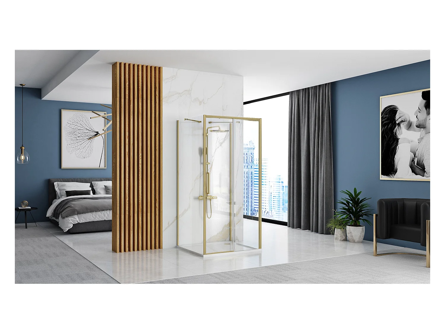 Duschkabine Rea Rapid Slide 110X90 Brush Gold