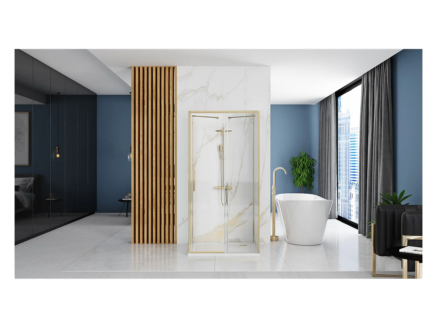 Duschkabine Rea Rapid Slide 110X90 Brush Gold