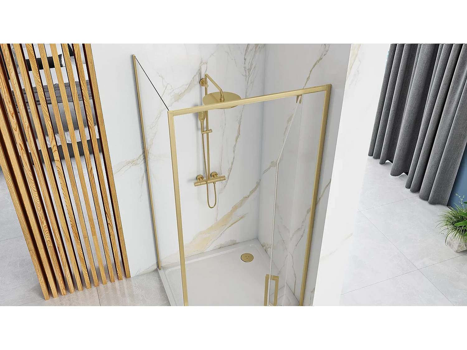 Cabine De Douche Rea Rapid Swing 90X90 Brush Gold