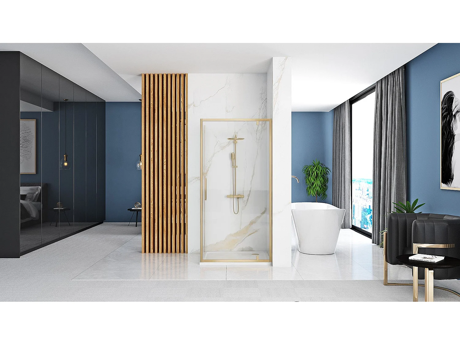 Cabine De Douche Rea Rapid Swing 90X90 Brush Gold