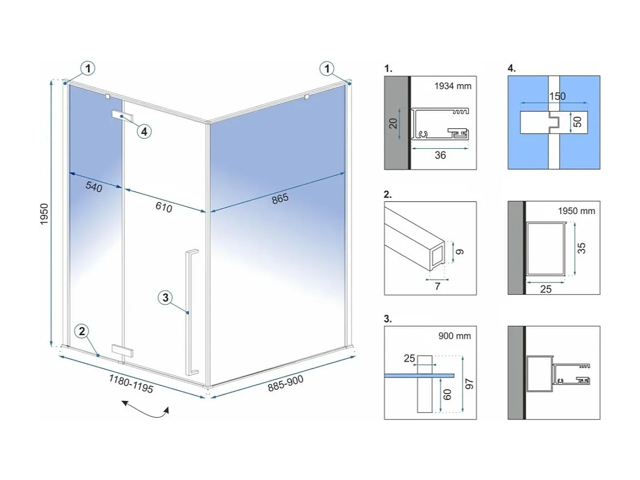Cabine De Douche Rea Fargo 90X120 Black