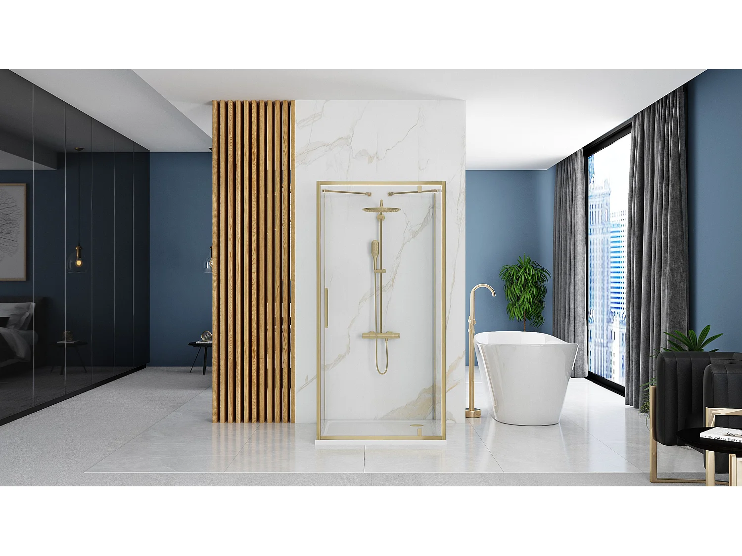 Cabine De Douche Murale Rea Rapid Swing 90X80 Brush Gold