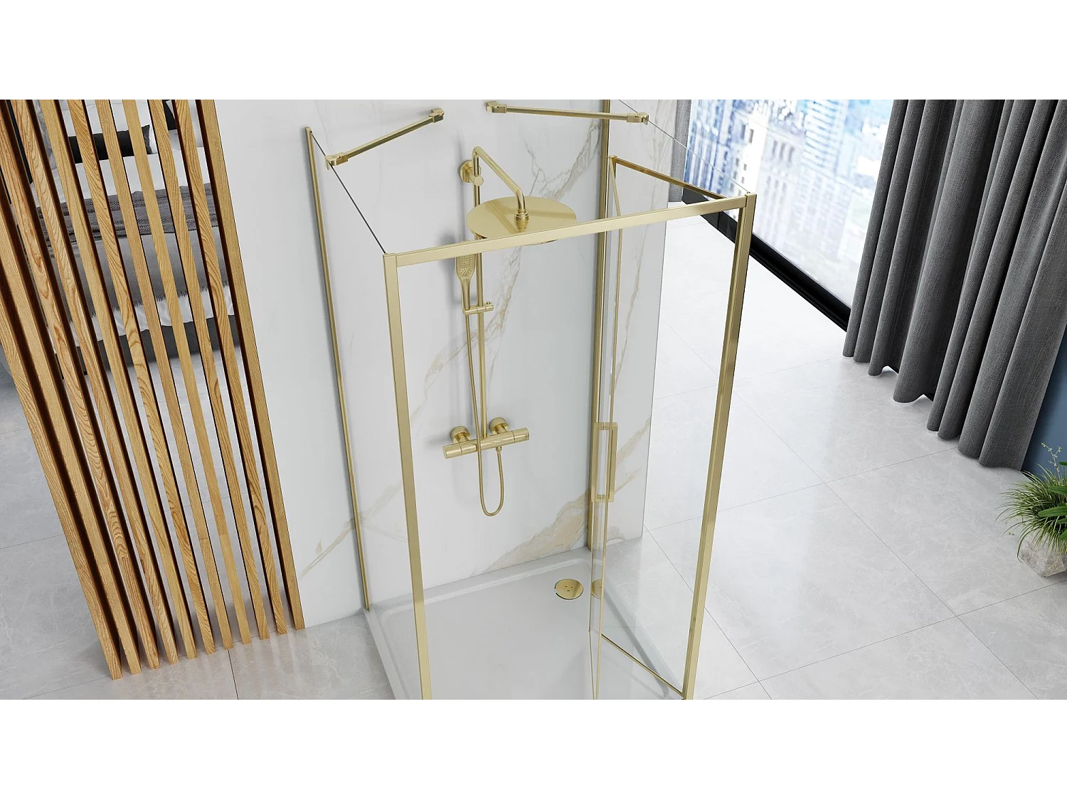 Cabine De Douche Murale Rea Rapid Fold 90X80 Gold