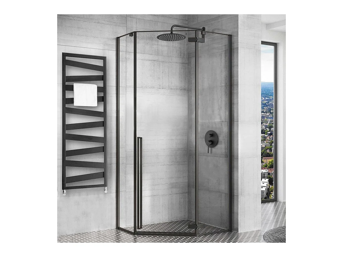 Duschkabine Rea Diamond 90X90 Black + Duschtasse Savoy White