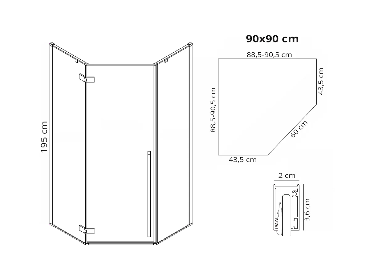 Duschkabine Rea Diamond 90X90 Black + Duschtasse Savoy White