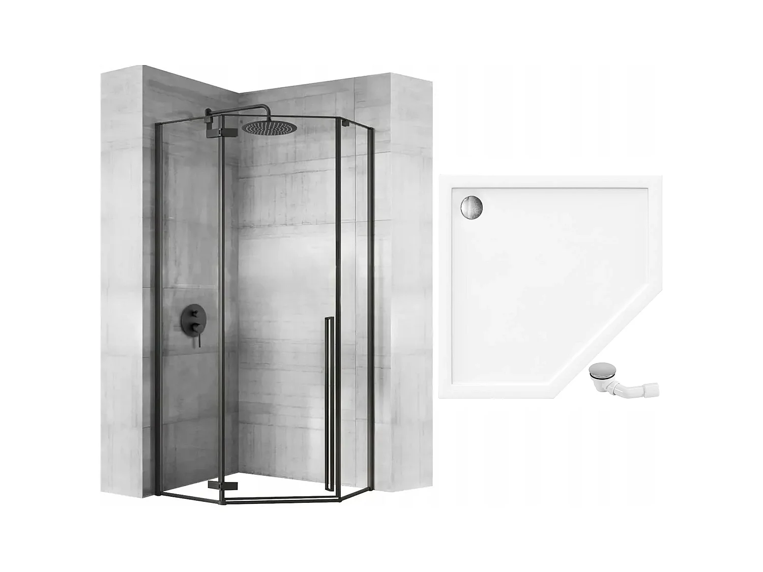 Duschkabine Rea Diamond 90X90 Black + Duschtasse Savoy White