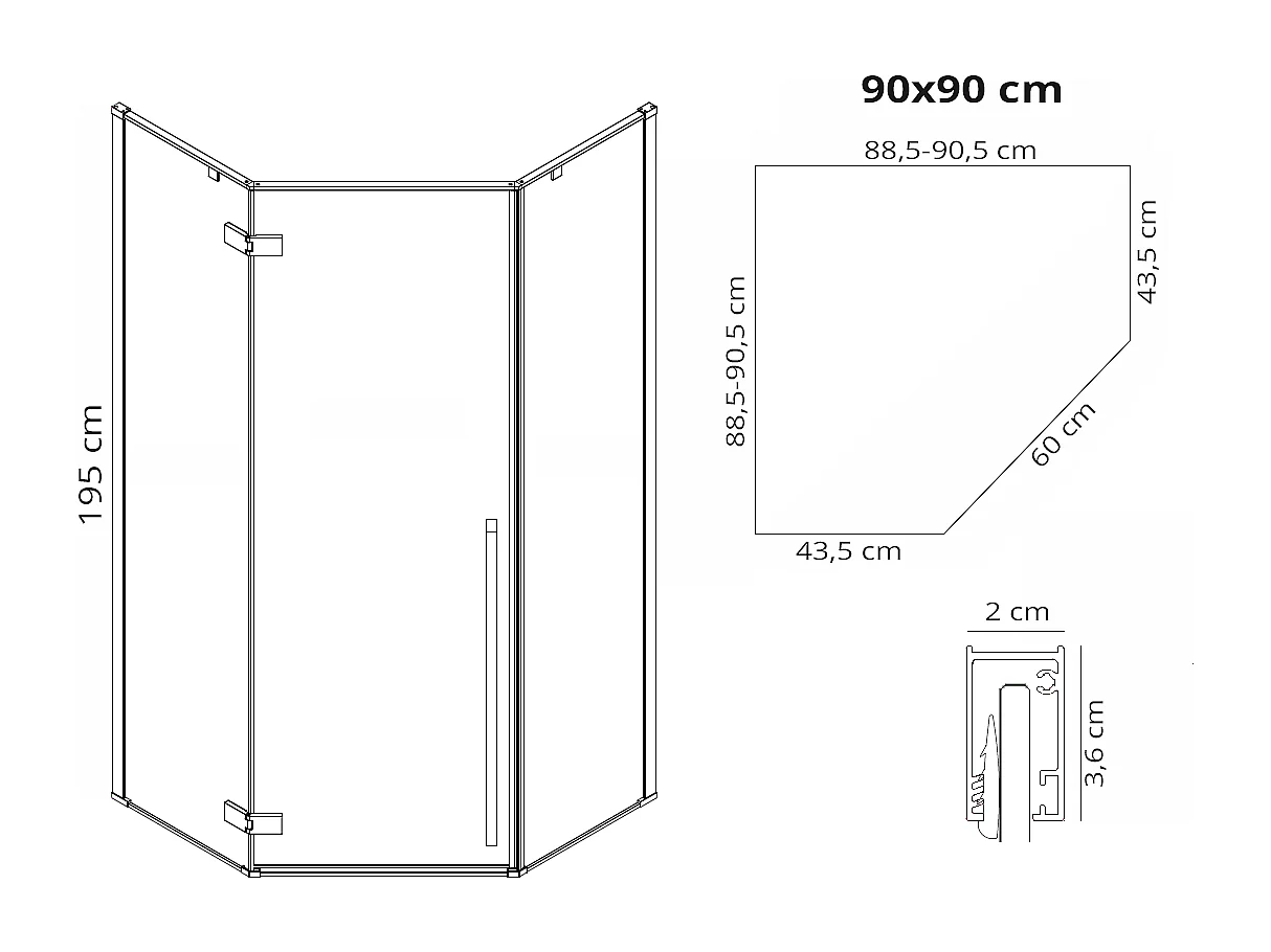 Gabinete De Chuveiro Rea Diamond 90X90 Black + Bandeja De Duche Savoy White