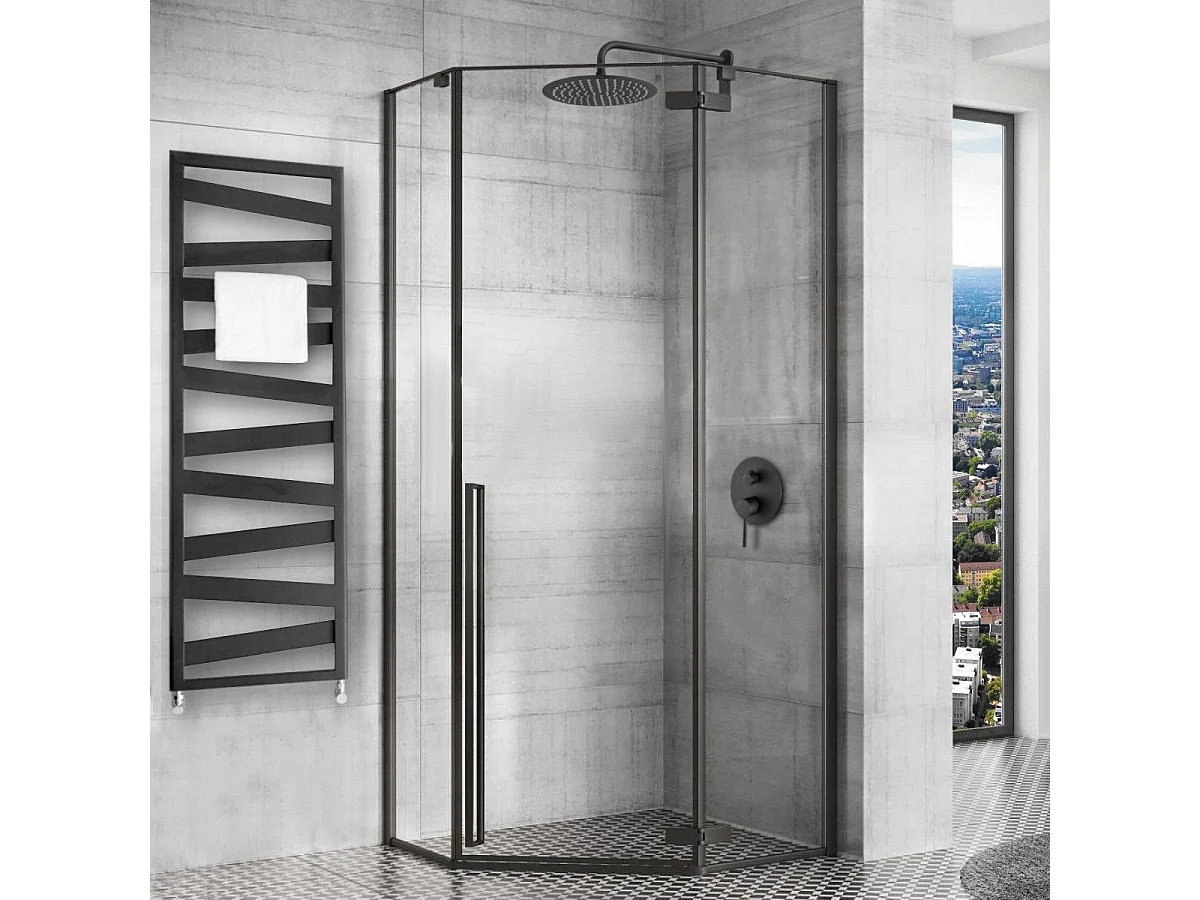 Cabine De Douche Rea Diamond 90X90 Black + Receveur De Douche Savoy White