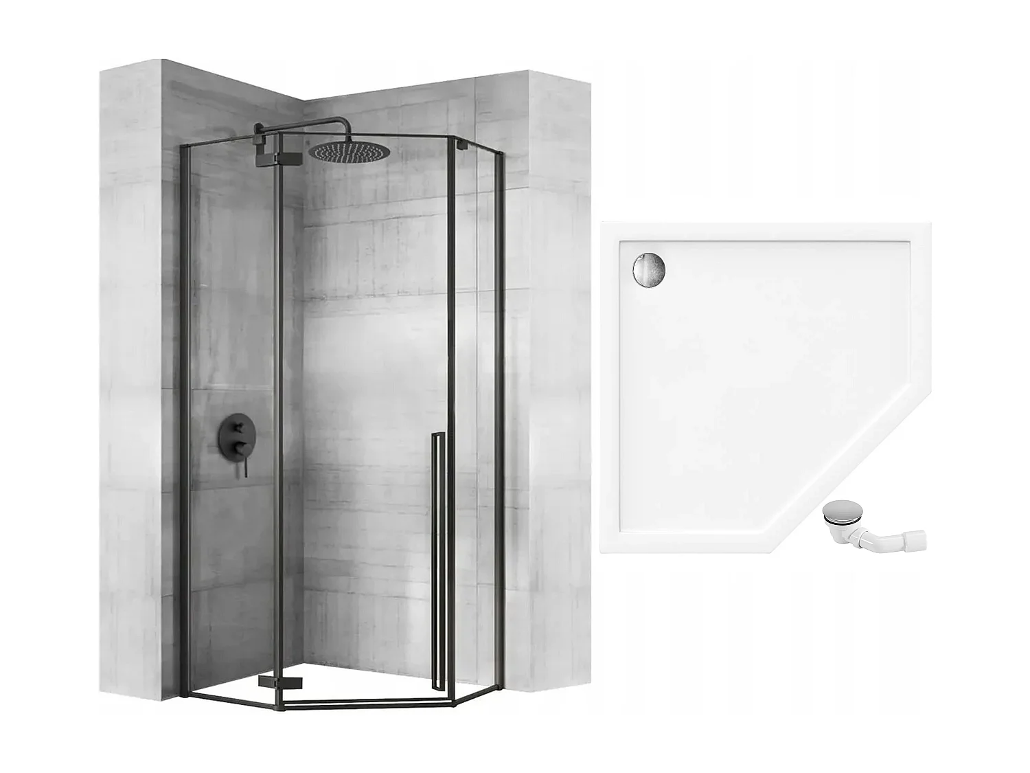 Cabine De Douche Rea Diamond 90X90 Black + Receveur De Douche Savoy White