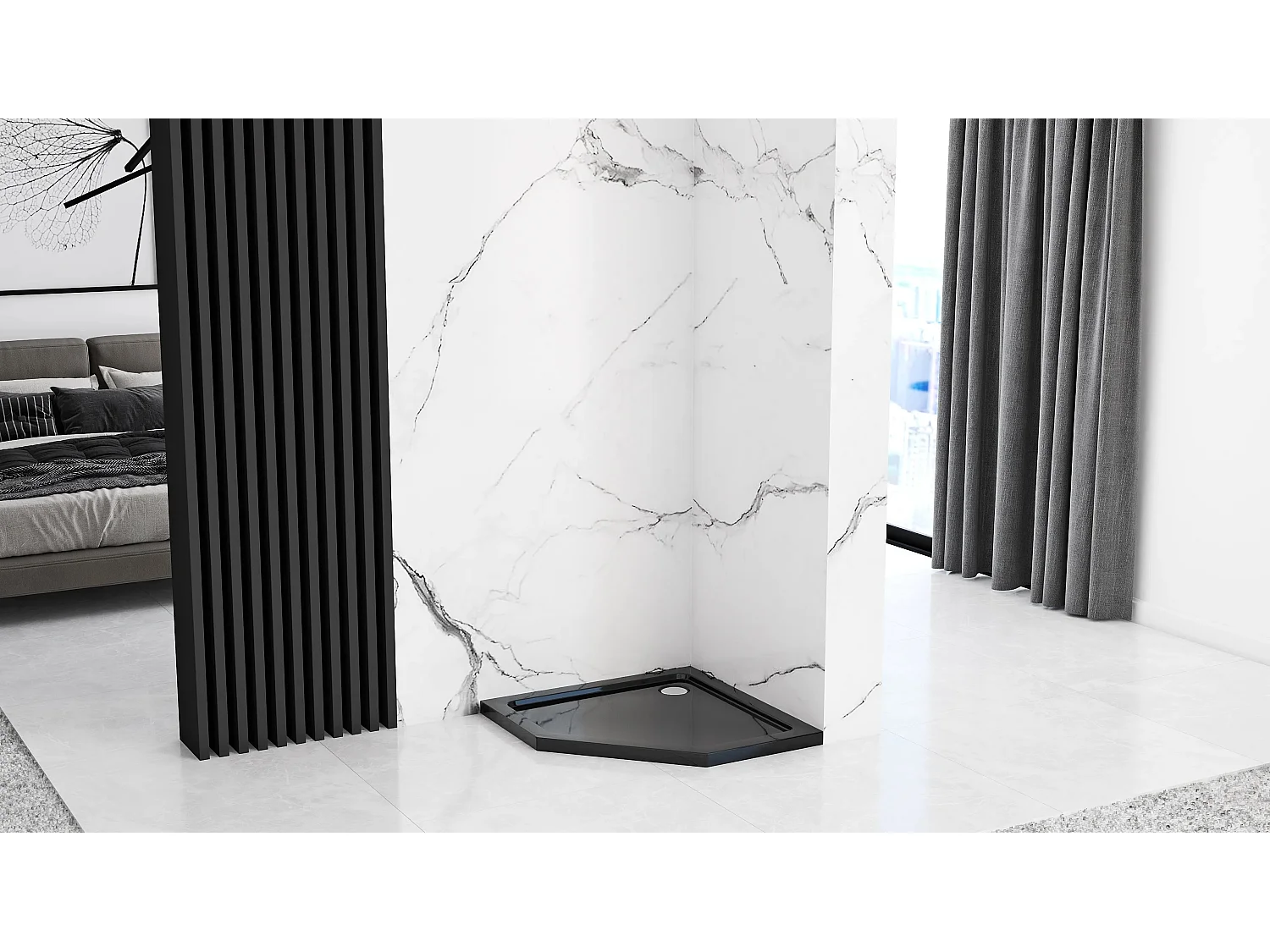 Douchecabine Rea Diamond 90X90 Black + Douchebak Savoy White