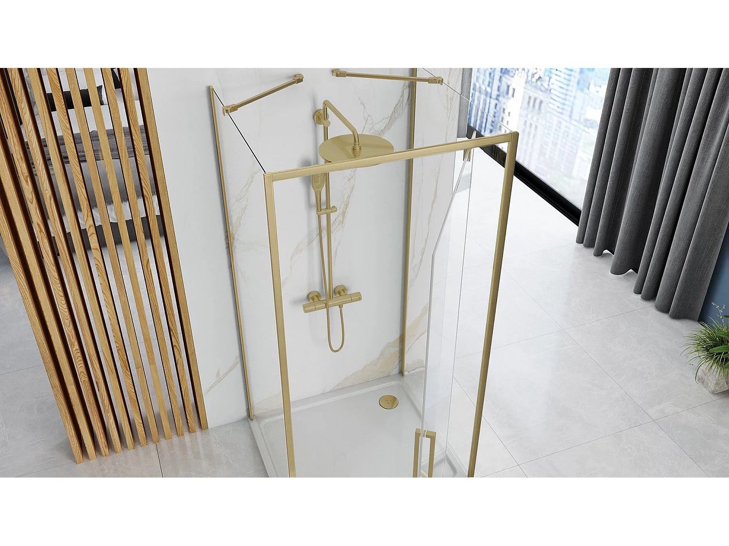 Cabine De Douche Murale Rea Rapid Swing 100X90 Brush Gold