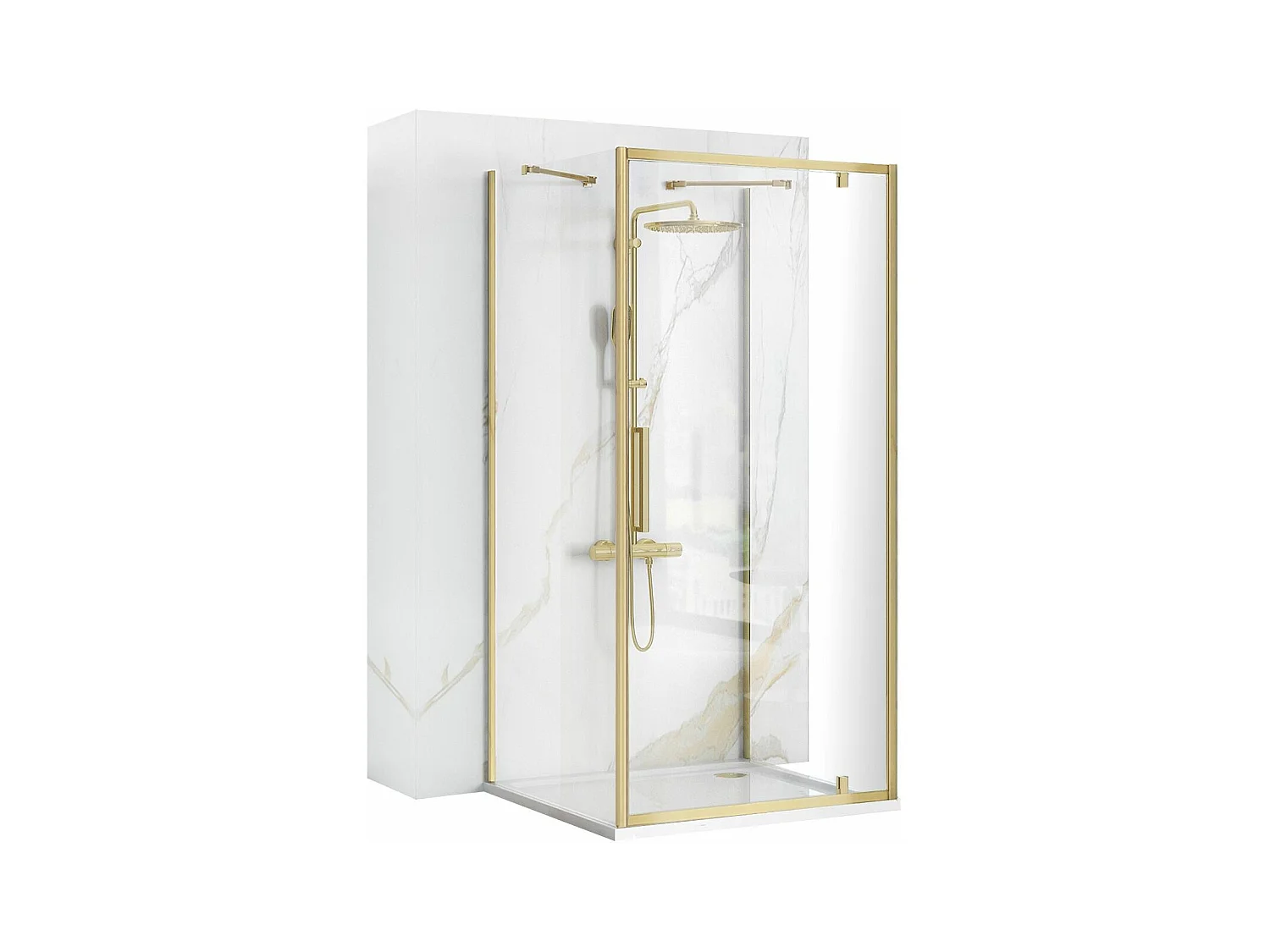 Cabine De Douche Murale Rea Rapid Swing 90X100 Brush Gold