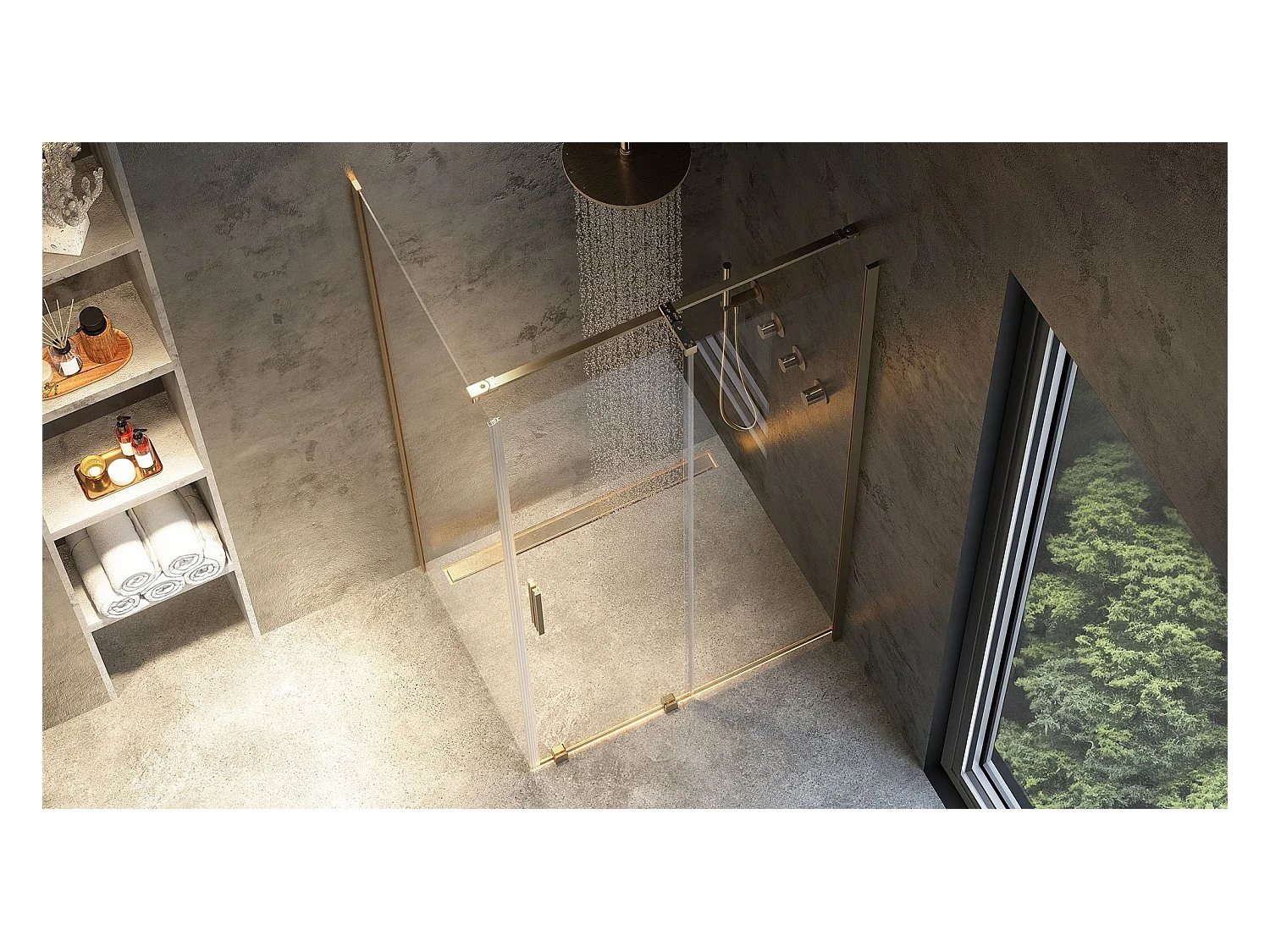 Cabine De Douche Rea Montana 140X90 Brush Gold