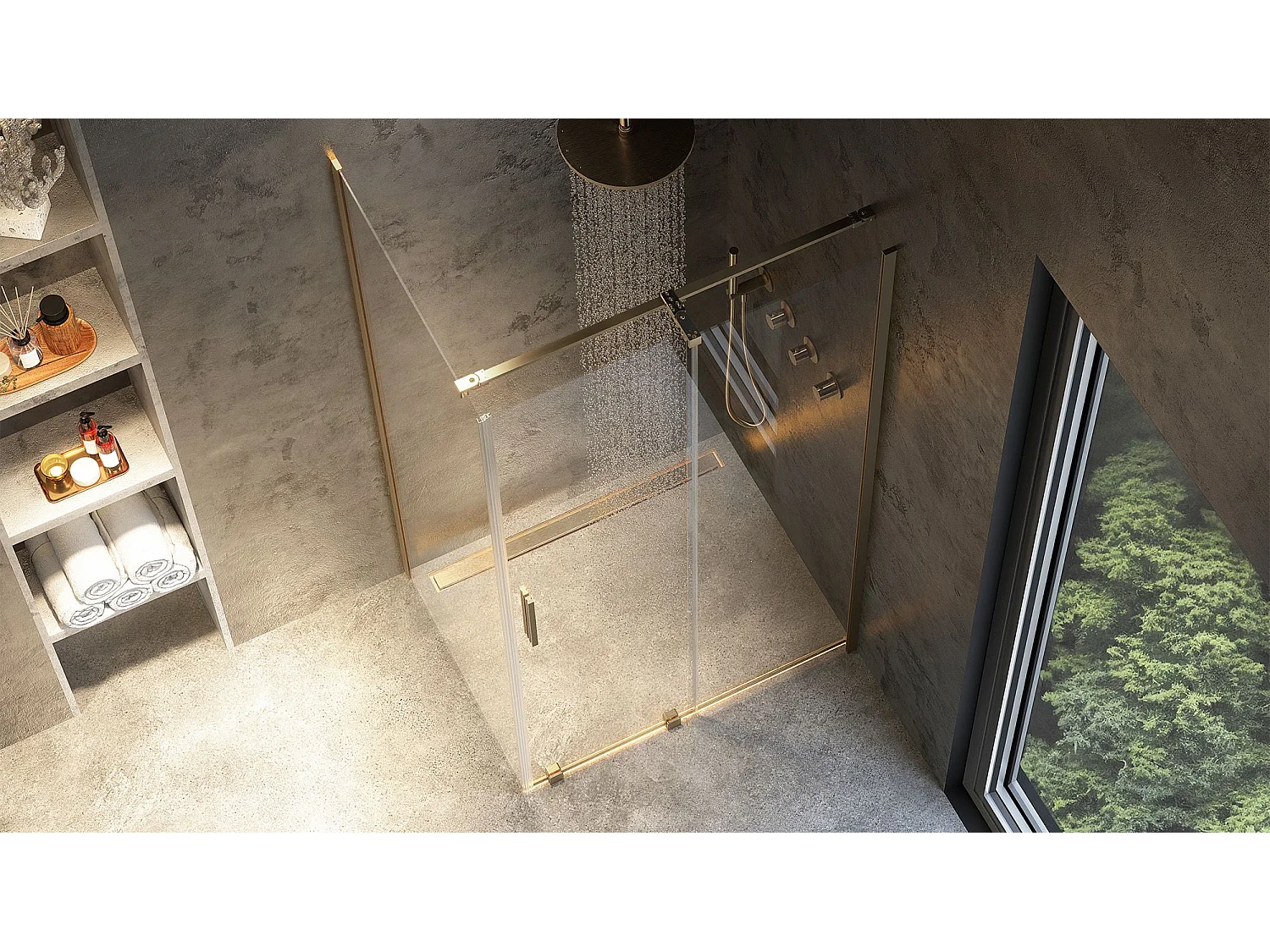 Cabine De Douche Rea Montana 140X90 Brush Gold